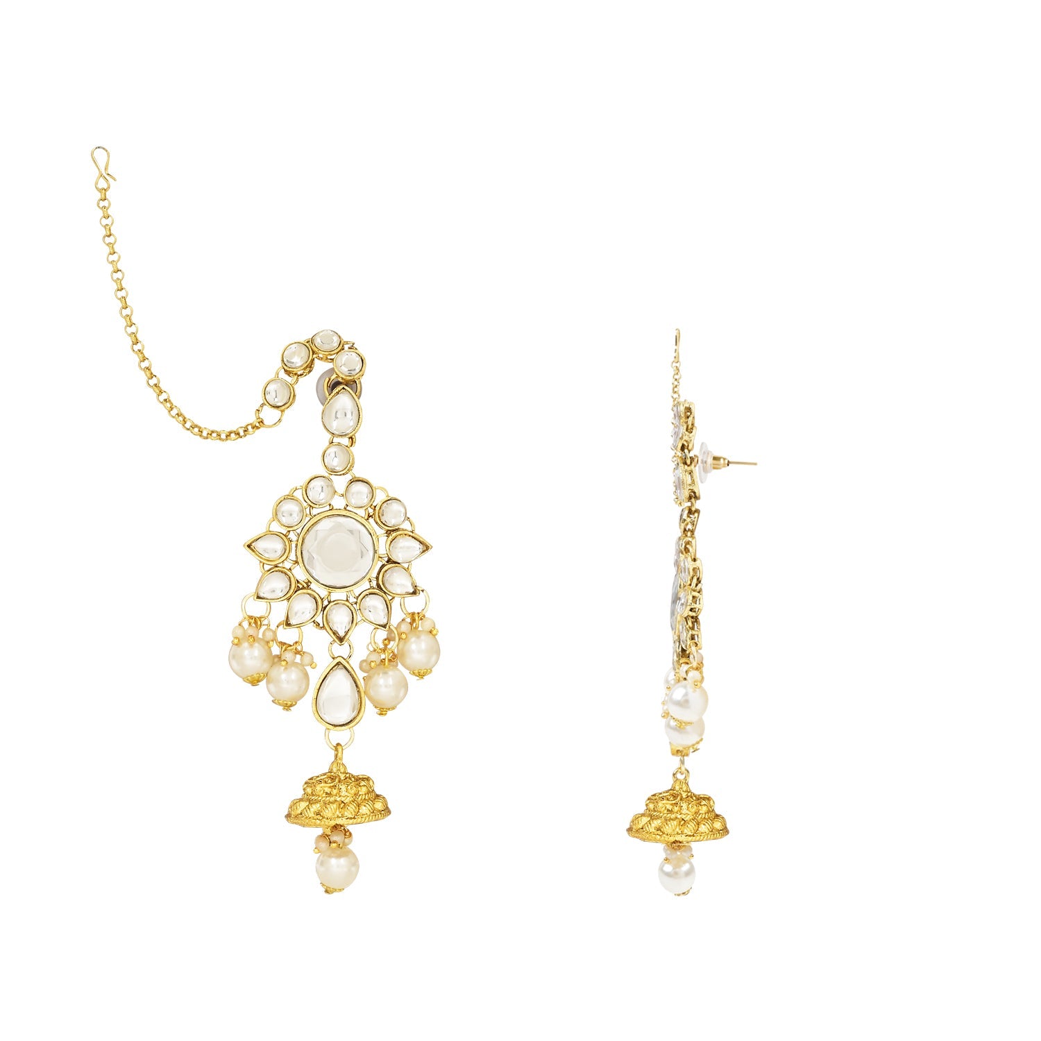Etnico Wedding Collection Traditional Ethnic Gold Plated Pearl & Kundan Stone Work Bridal Jewellery Set For Women