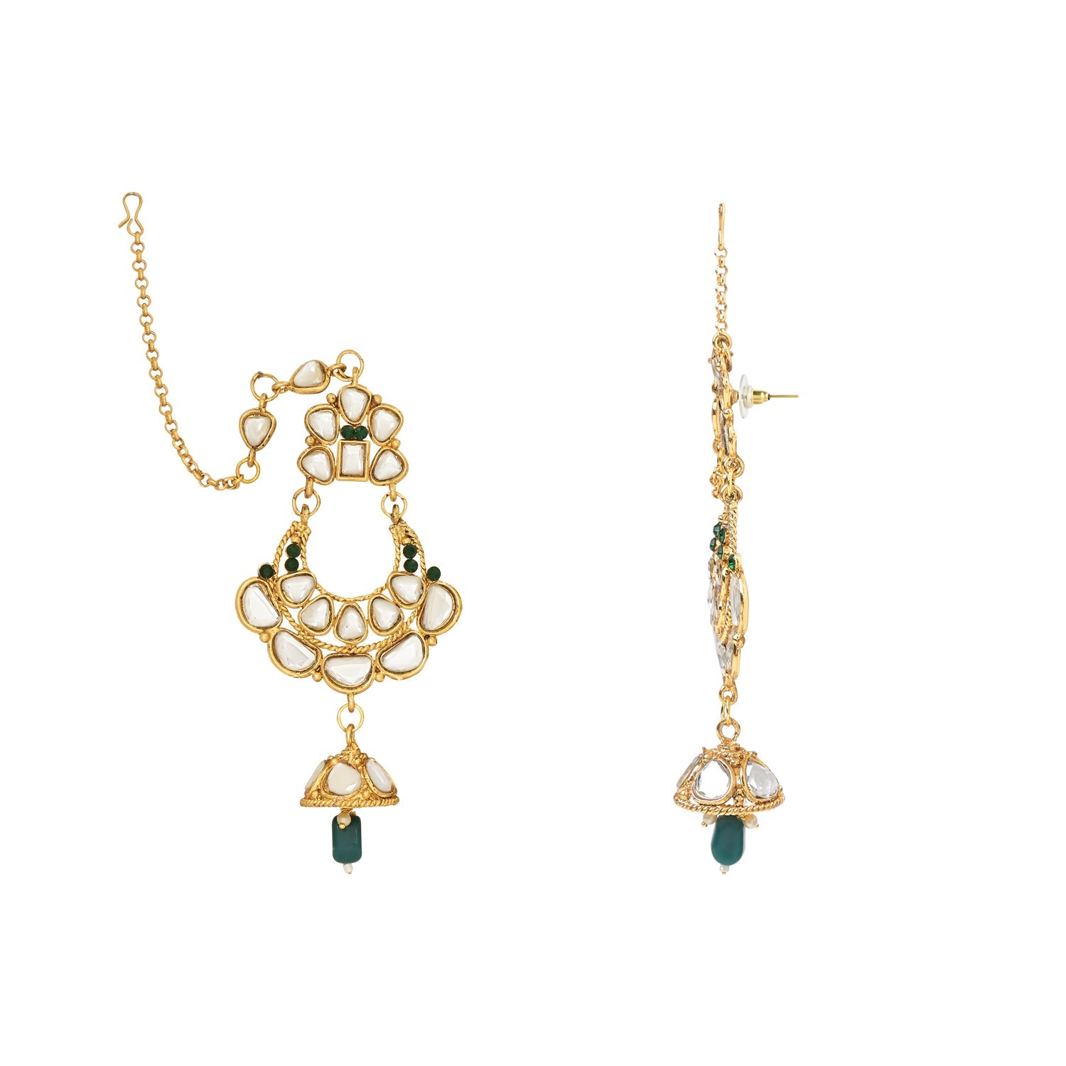 Etnico Wedding Collection Traditional Ethnic Gold Plated Pearl & Kundan Stone Work Bridal Jewellery Set For Women