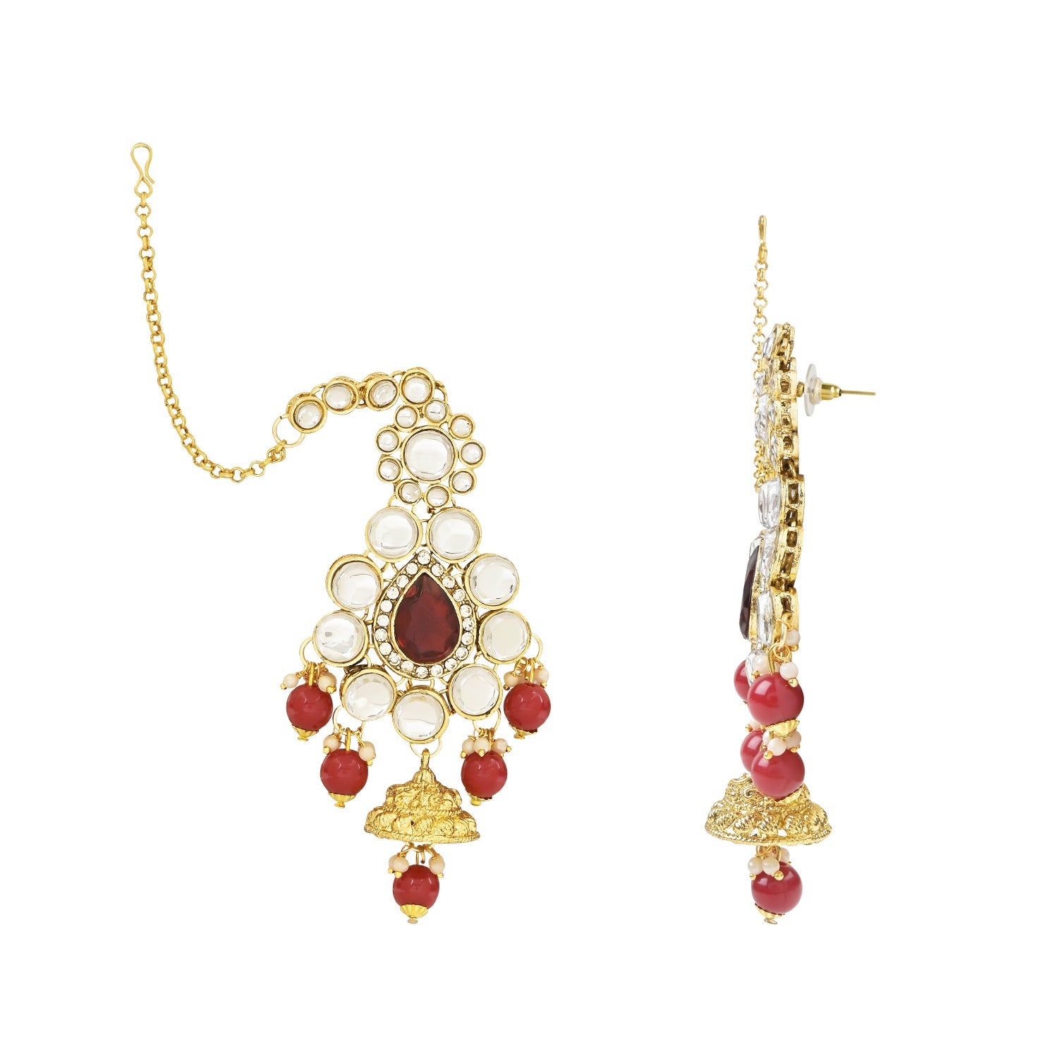 Etnico Wedding Collection Traditional Ethnic Gold Plated Pearl & Kundan Stone Work Bridal Jewellery Set For Women