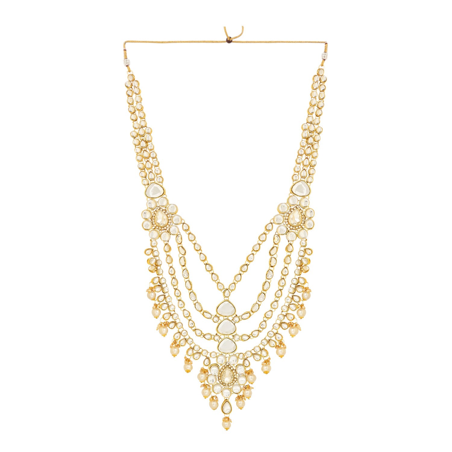 Etnico Wedding Collection Traditional Ethnic Gold Plated Pearl & Kundan Stone Work Bridal Jewellery Set For Women