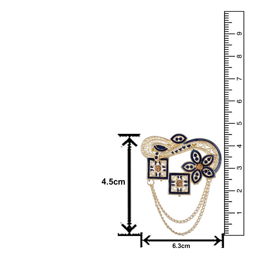 Mahi Navy Blue Meenakari Work Enamel Square and Floral Design Dual Layer Chain Shervani / Indowestern Brooch for Men (BP1101119GNBlu)