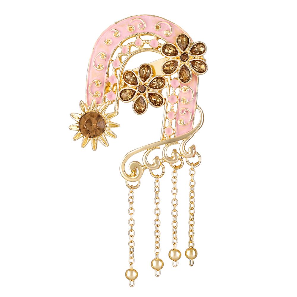 Mahi Light Pink Meenakari Work Enamel Floral Design with Hanging Chain Shervani / Indowestern Brooch for Men (BP1101120GLPin)