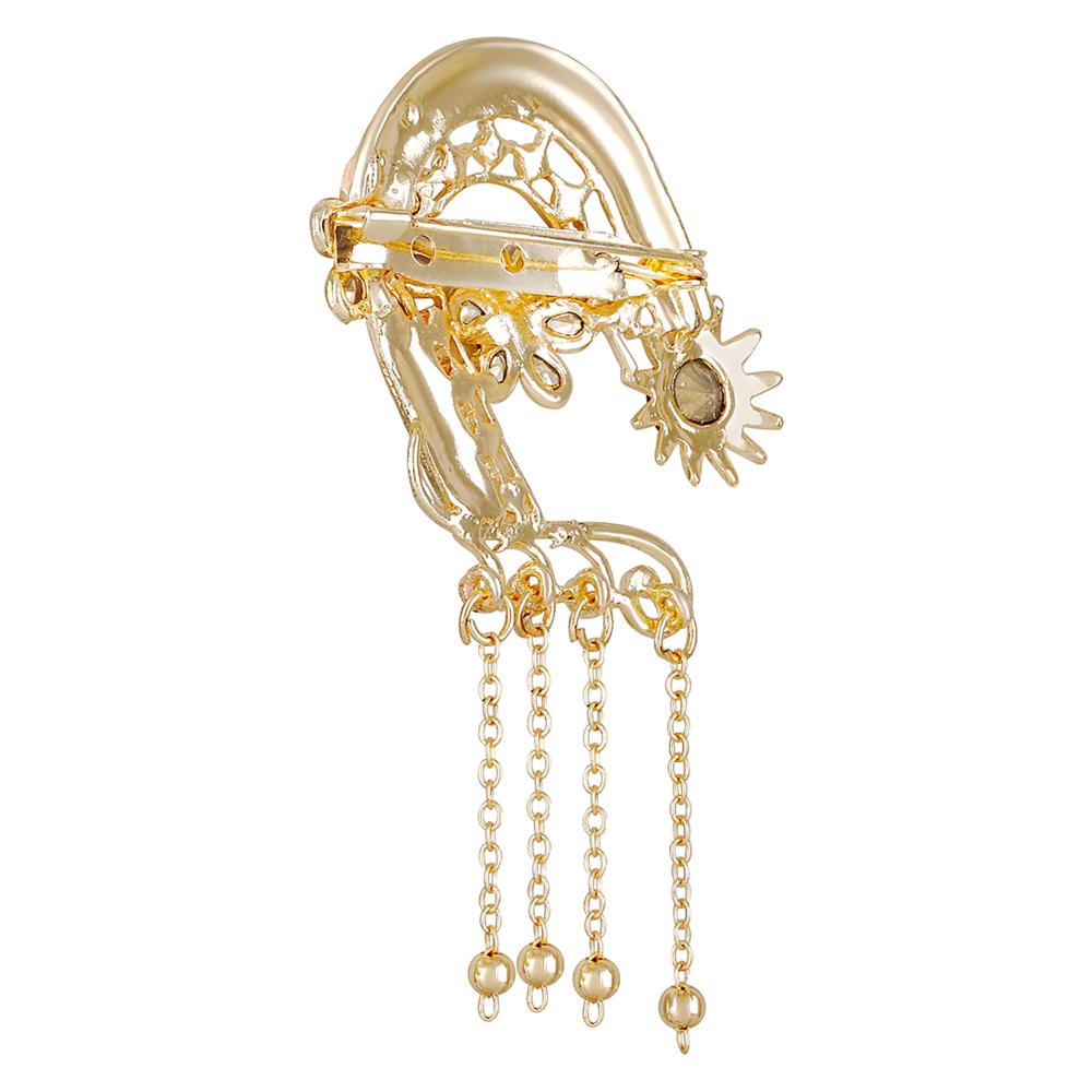 Mahi Light Pink Meenakari Work Enamel Floral Design with Hanging Chain Shervani / Indowestern Brooch for Men (BP1101120GLPin)