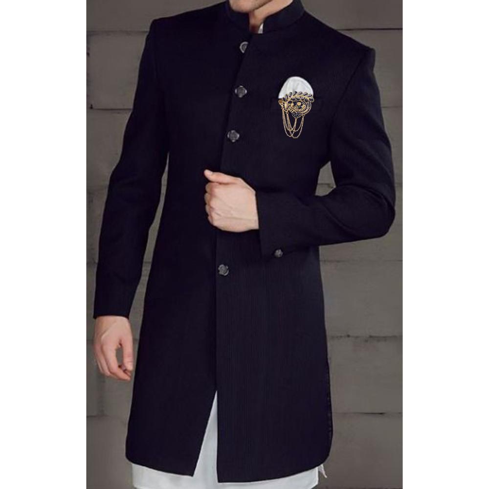 Mahi Navy Blue Meenakari Enamel Peacock Shaped with Hanging Chain Brooch for Men (BP1101125GNBlu)