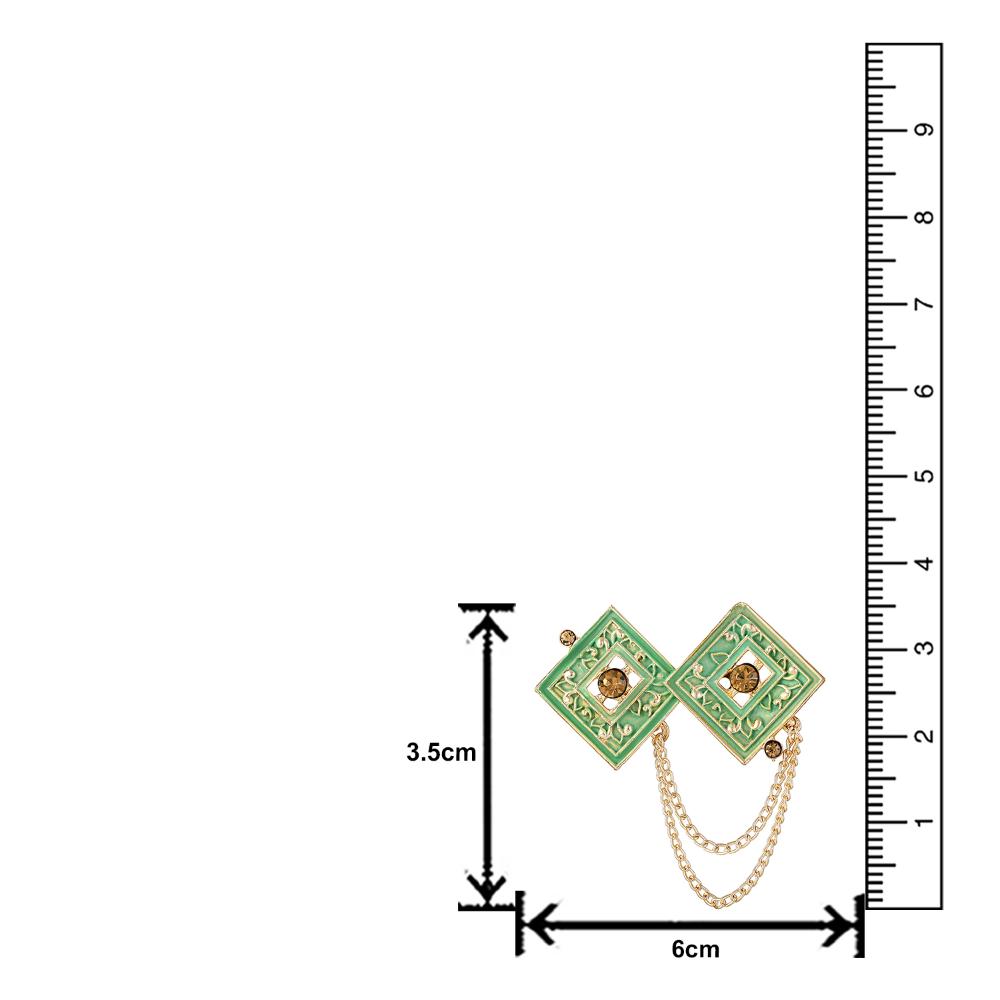 Mahi Light Green Meenakari Work Dual Rhombus Shaped Hanging Chains Brooch for Men (BP1101129GLGre)