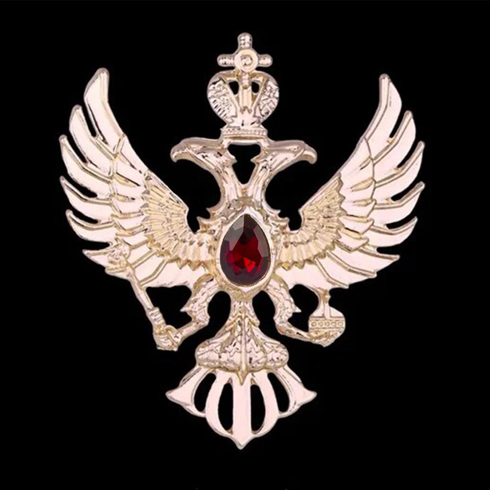 Mahi Dual Head Eagle Shaped Maroon Crystal Lapel Pin Shirt Brooch for Men (BP1101130ZMar)
