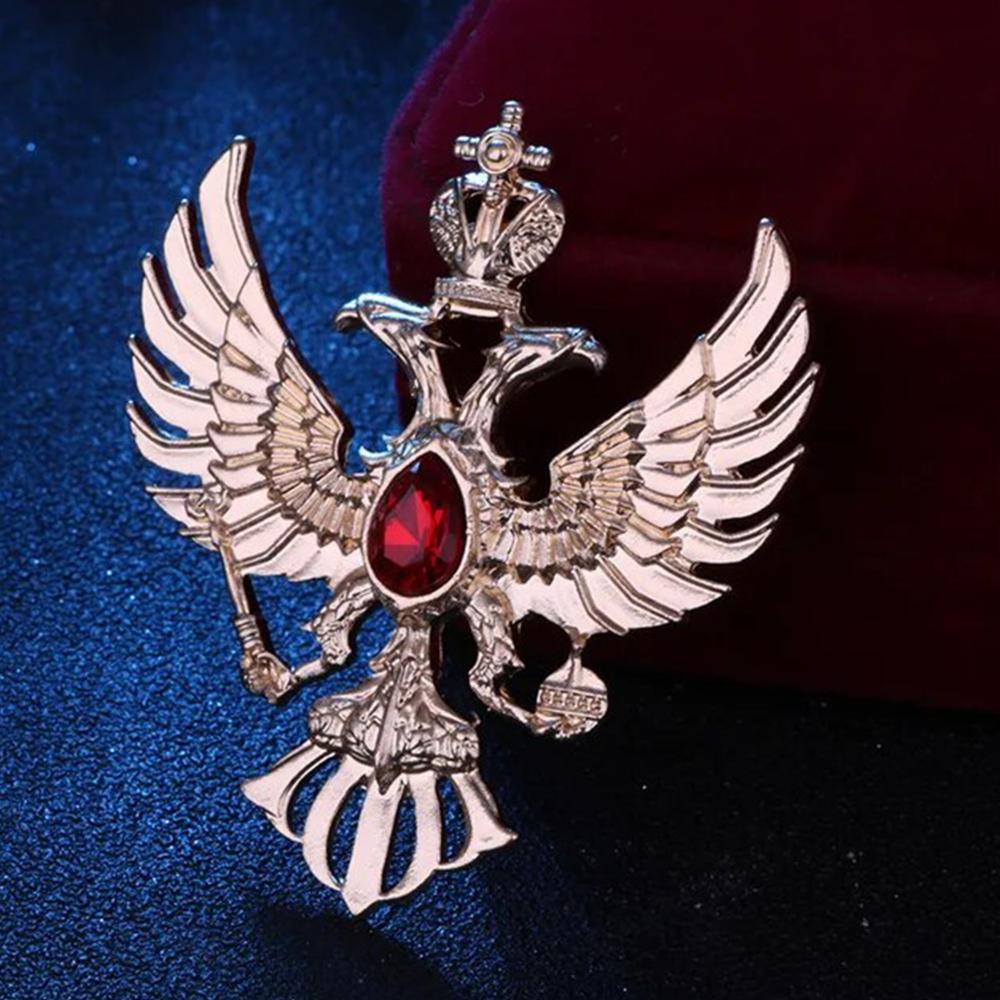 Mahi Dual Head Eagle Shaped Maroon Crystal Lapel Pin Shirt Brooch for Men (BP1101130ZMar)