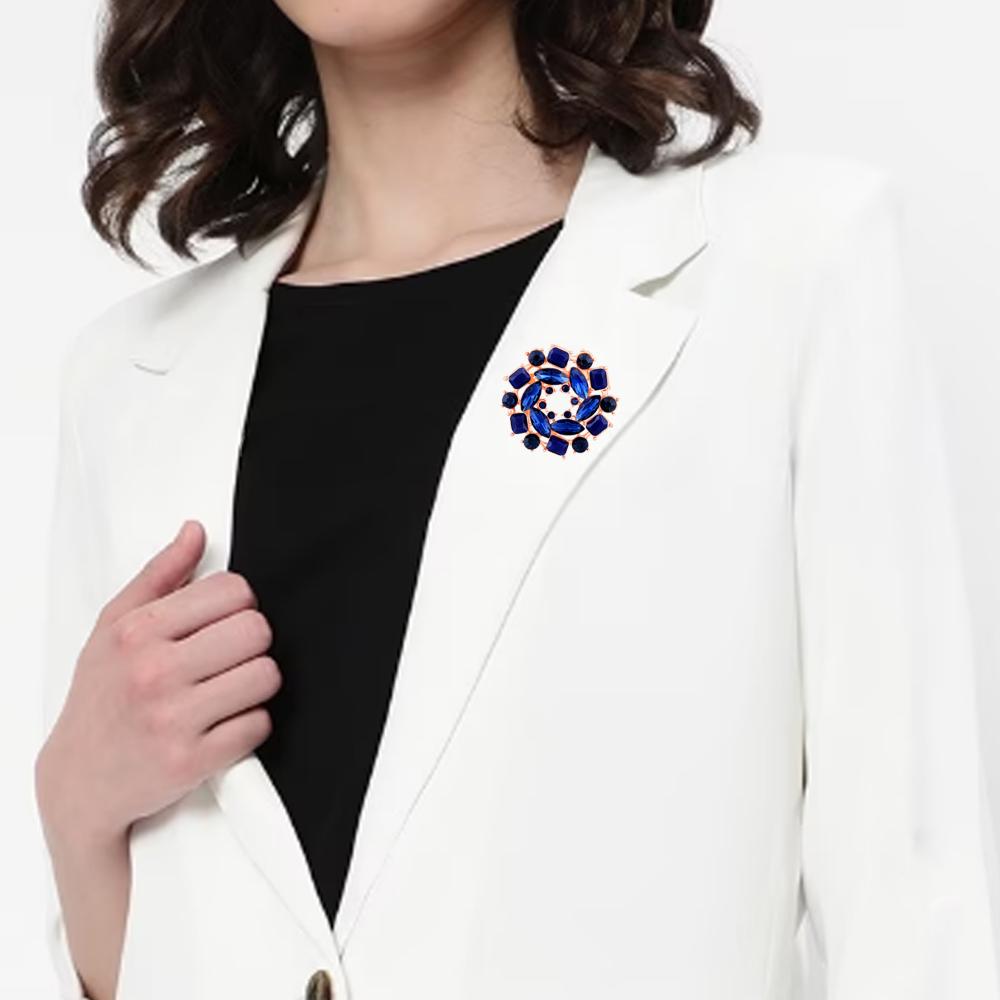 Mahi Rosegold Plated Brilliant Vintage Sapphire Blue Crystals Saree Pin / Wedding Brooch for Women (BP1101133ZBlu)