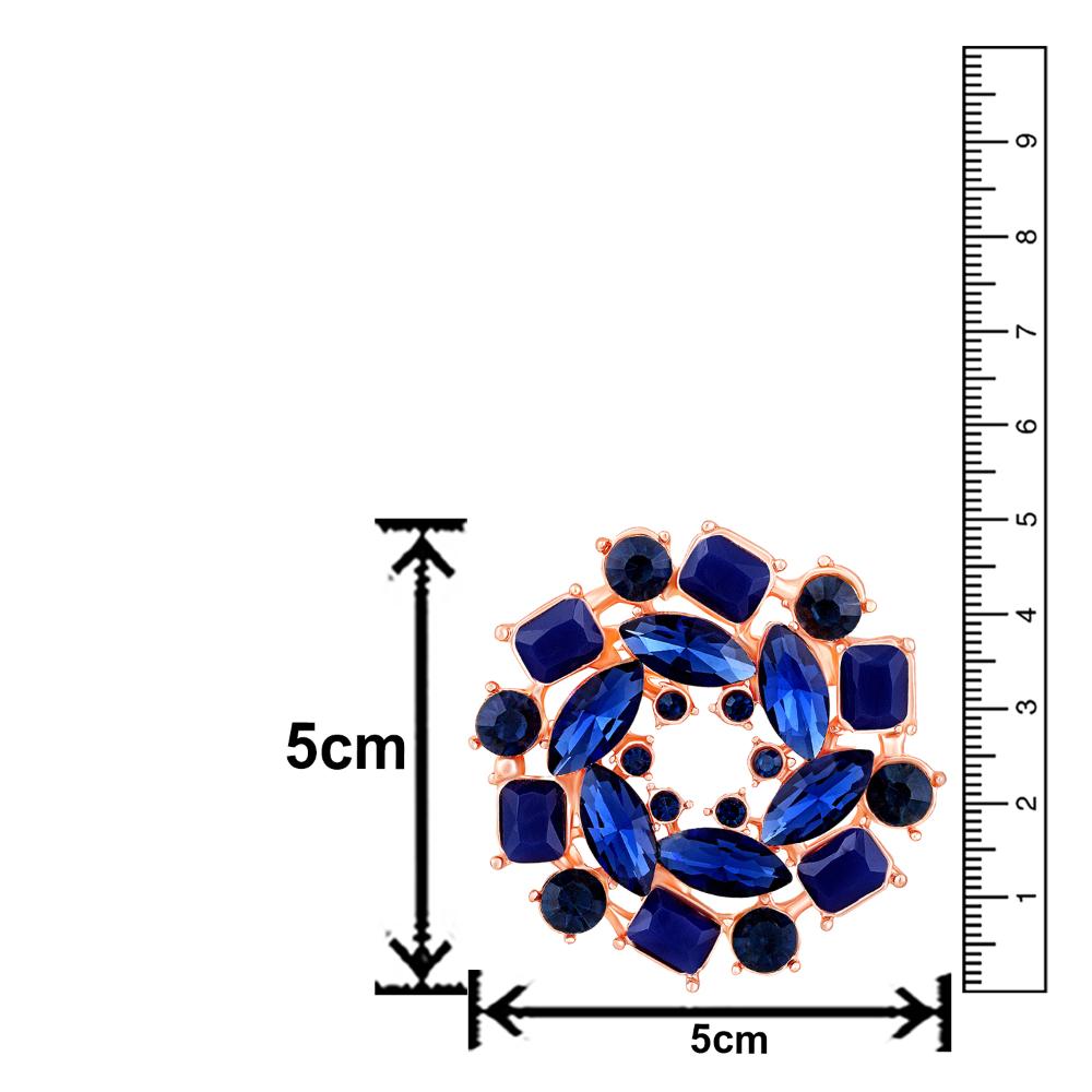 Mahi Rosegold Plated Brilliant Vintage Sapphire Blue Crystals Saree Pin / Wedding Brooch for Women (BP1101133ZBlu)