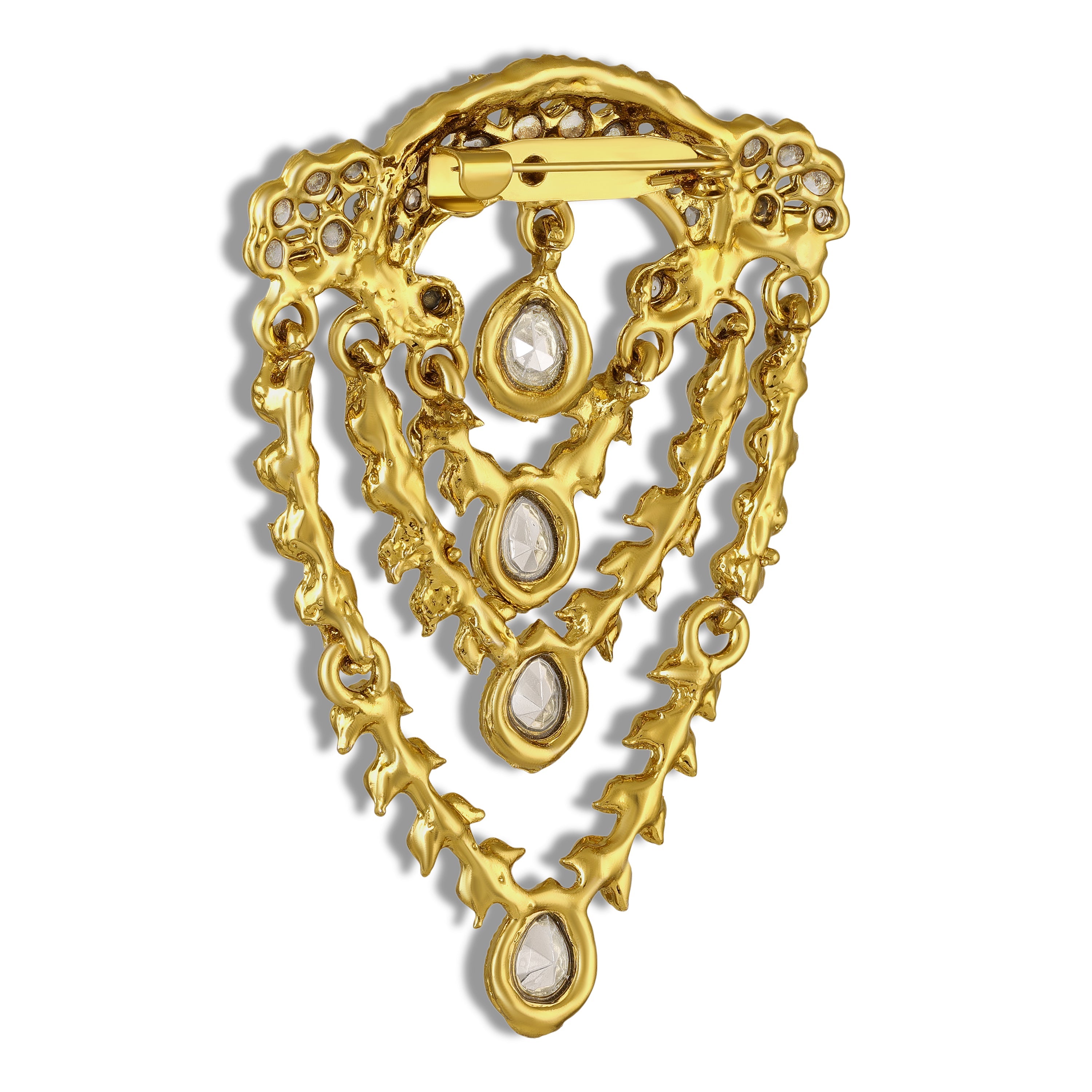 Mahi Regal Cascade Gold-Tone Triple Layered Teardrop Crystal Studded Kurta Sherwani Wedding Brooch for Men (BP1101256GWhi)