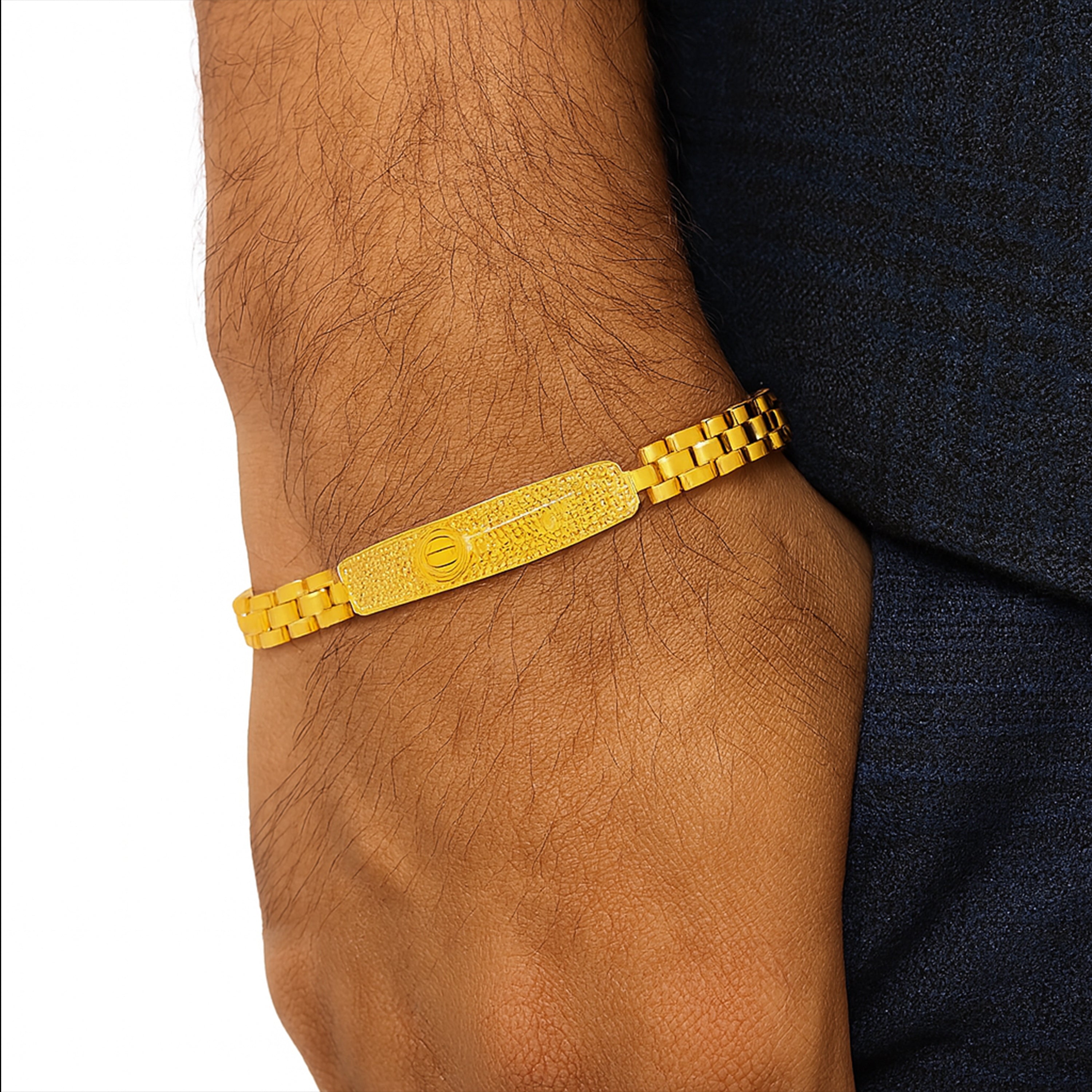 Mahi Men’s Gold Plated Designer Bracelet Premium Hanuman Gada Textured Chain Link Kada Style Bracelet for Men (BR1101096G)