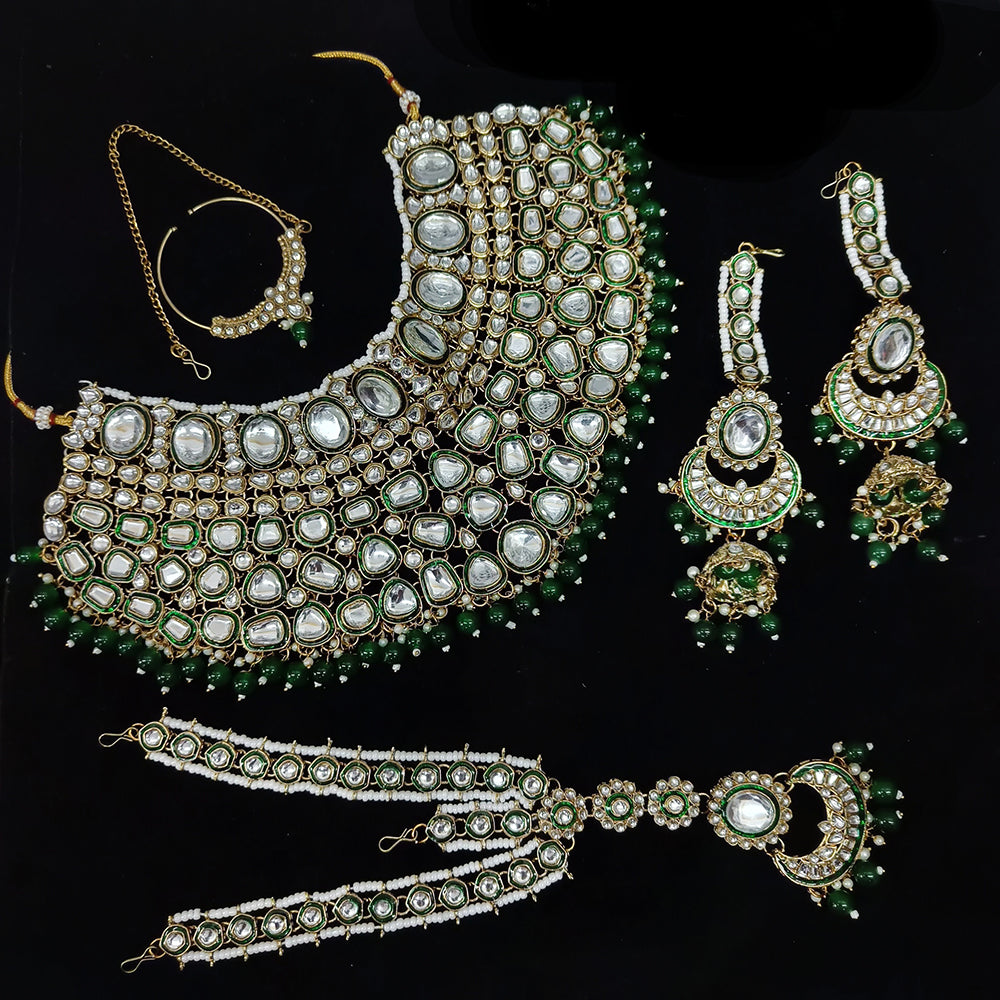 Gehana Mahal Gold Plated Kundan Stone Semi Bridal Necklace Set