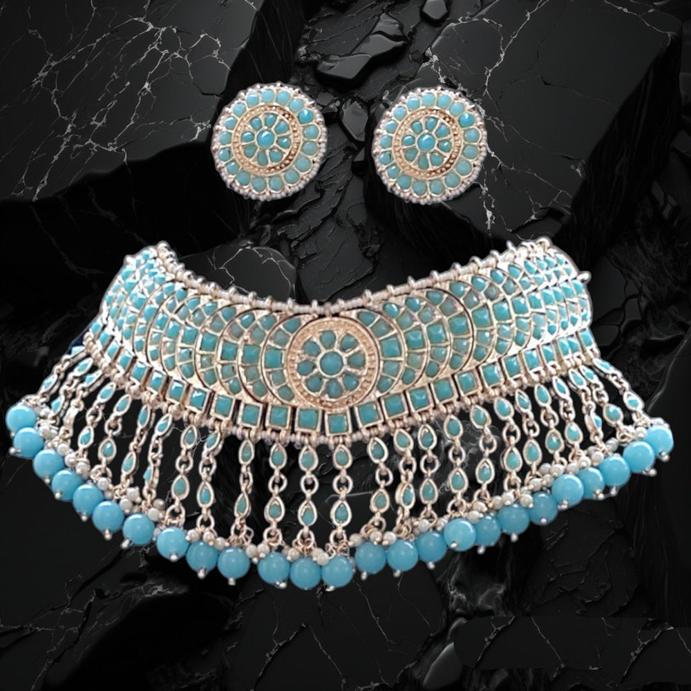 Bevy Pearls Classic Pota Stone And Beads Choker Necklace Set