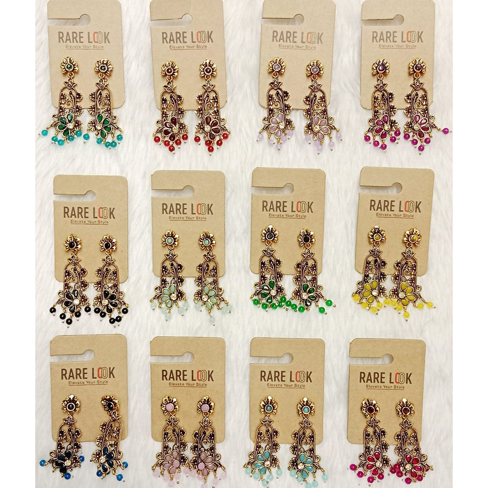 Dhwani Luxury Pota Stone And Beads Dangler Earrings(Pack of 12)