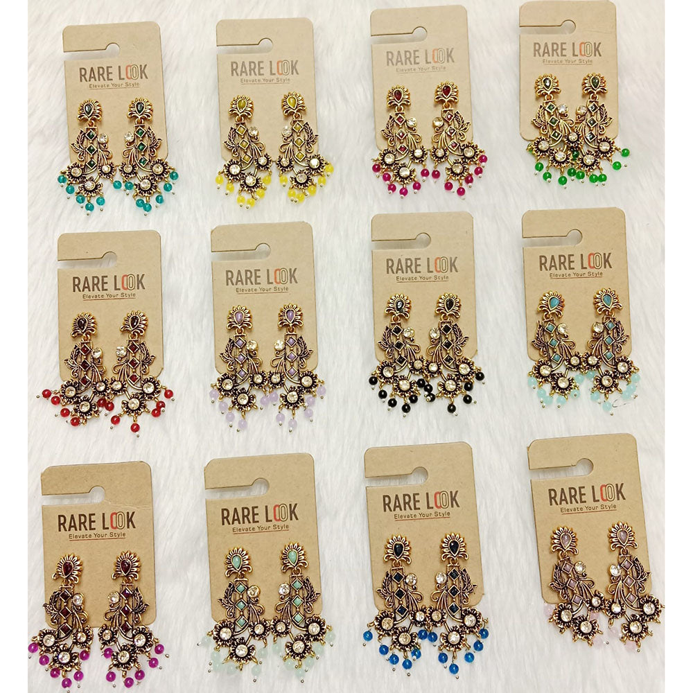 Dhwani Luxury Pota Stone And Beads Dangler Earrings(Pack of 12)
