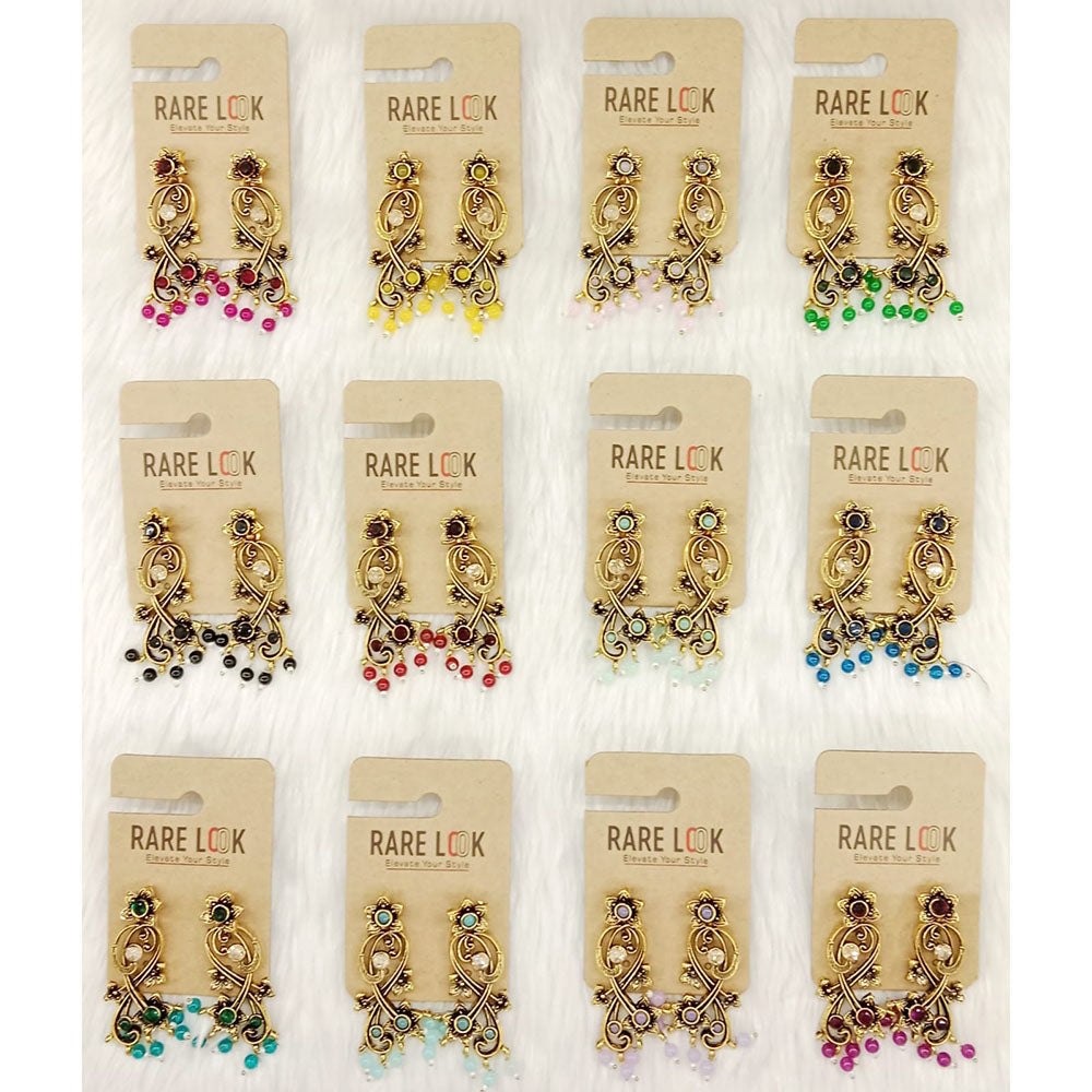 Dhwani Luxury Pota Stone And Beads Dangler Earrings(Pack of 12)