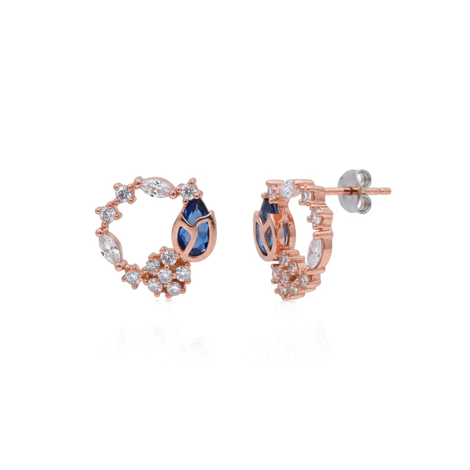 Etnico Latest Stylish Rose Gold Plated CZ American Diamond Pendant Brass Necklace Set with Earrings for Women