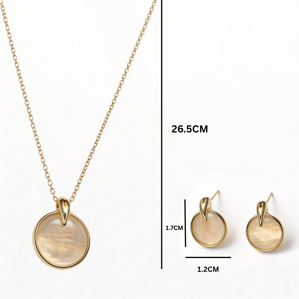 Etnico Round Mother of Pearl Pendant Necklace with Matching Stud Earrings Set for Women