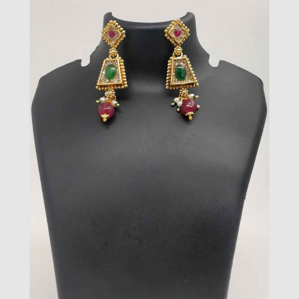 Chiccharm Jewellery Pota Stone And Pearl Brass And Copper Rajwadi Necklace Set
