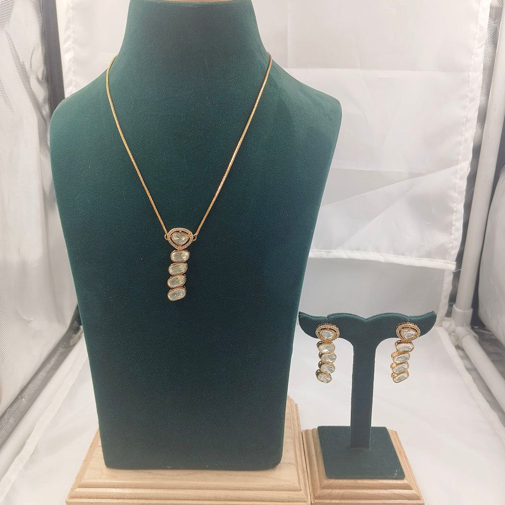 Chiccharm Jewellery Premium Polki Kundan Necklace with Earrings Set