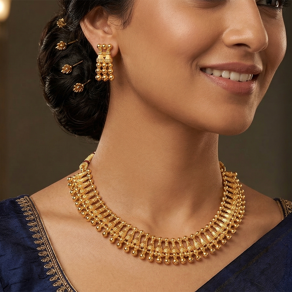 Chiccharm Jewellery Pearl Brass And Copper Rajwadi Necklace Set
