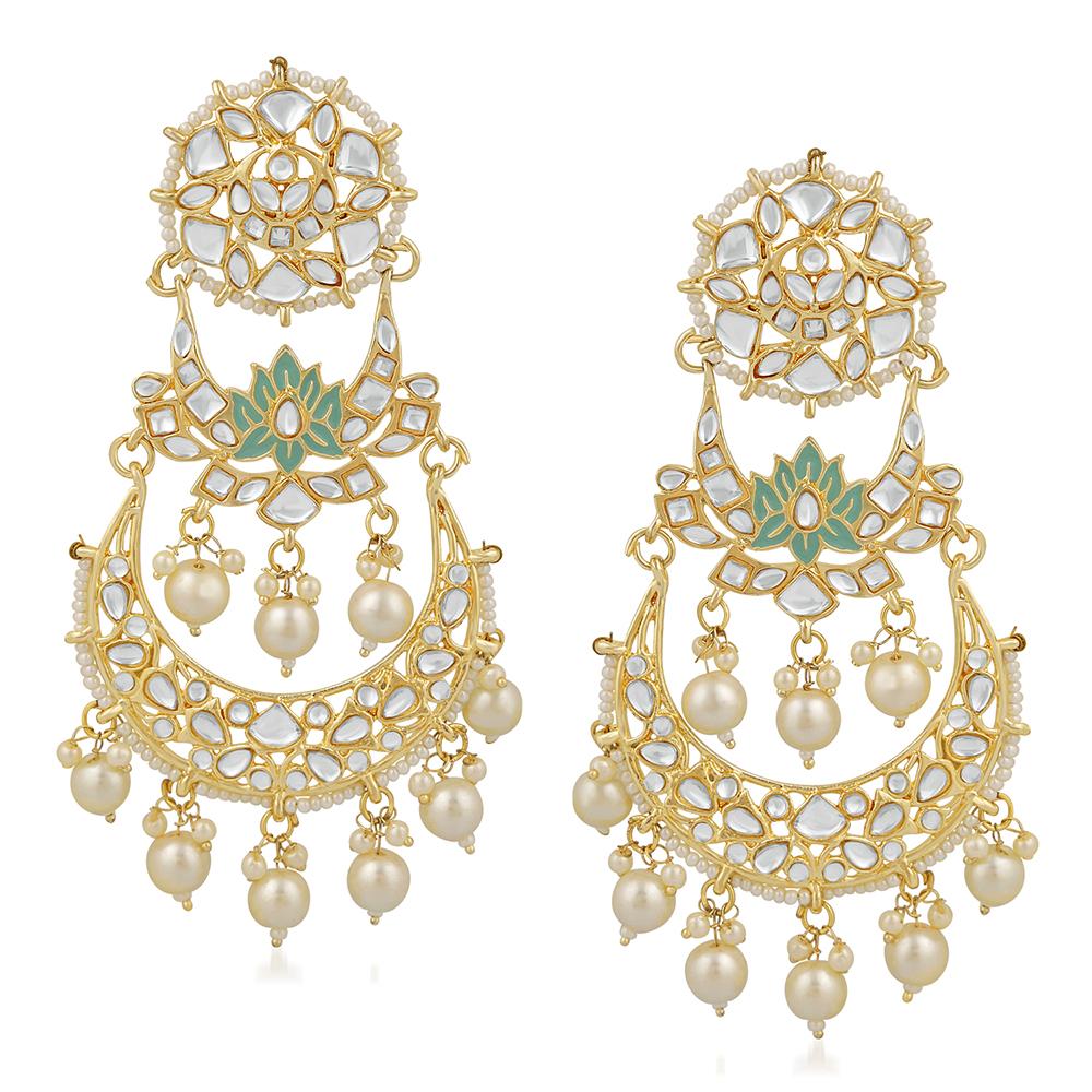 Darshana Jewels  Ethnic Gold Plated White Kundan Chandbali Dangler Earring For Women VECJ100209 (Copy)
