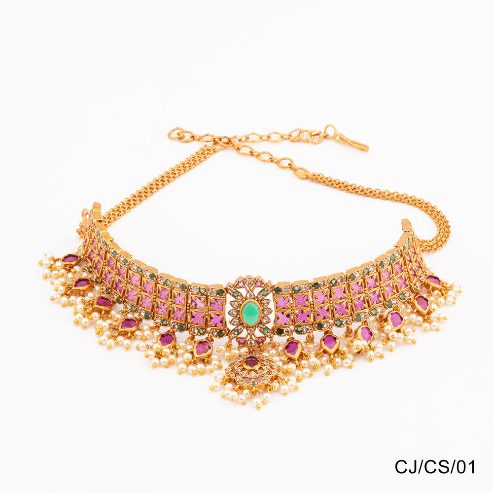 Chiccharm Jewellery Brass and Copper Rajwadi Choker Set