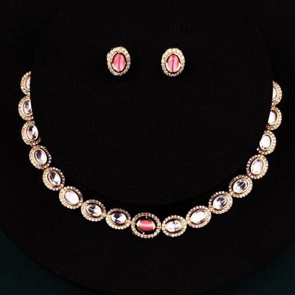 ChicCharm Jewellery Brass And Copper Gold Plated Polki Kundan Necklace Set