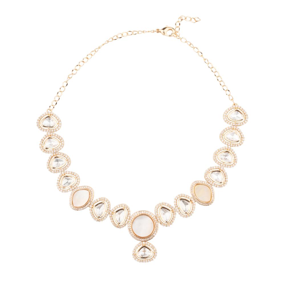 ChicCharm Jewellery Brass And Copper Gold Plated Polki Kundan Necklace Set