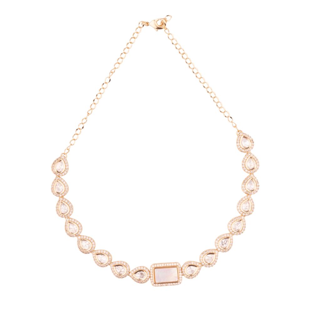 ChicCharm Jewellery Brass And Copper Gold Plated Polki Kundan Necklace Set