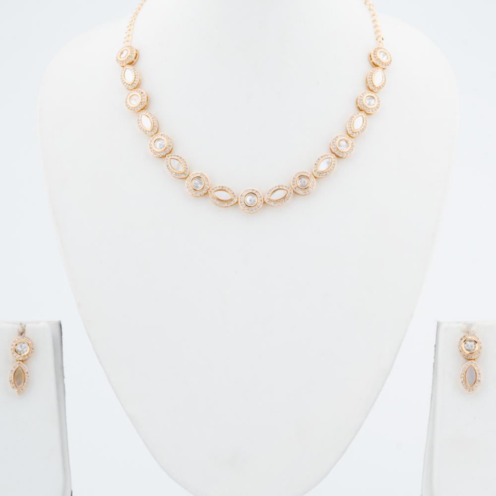 ChicCharm Jewellery Brass And Copper Gold Plated Polki Kundan Necklace Set