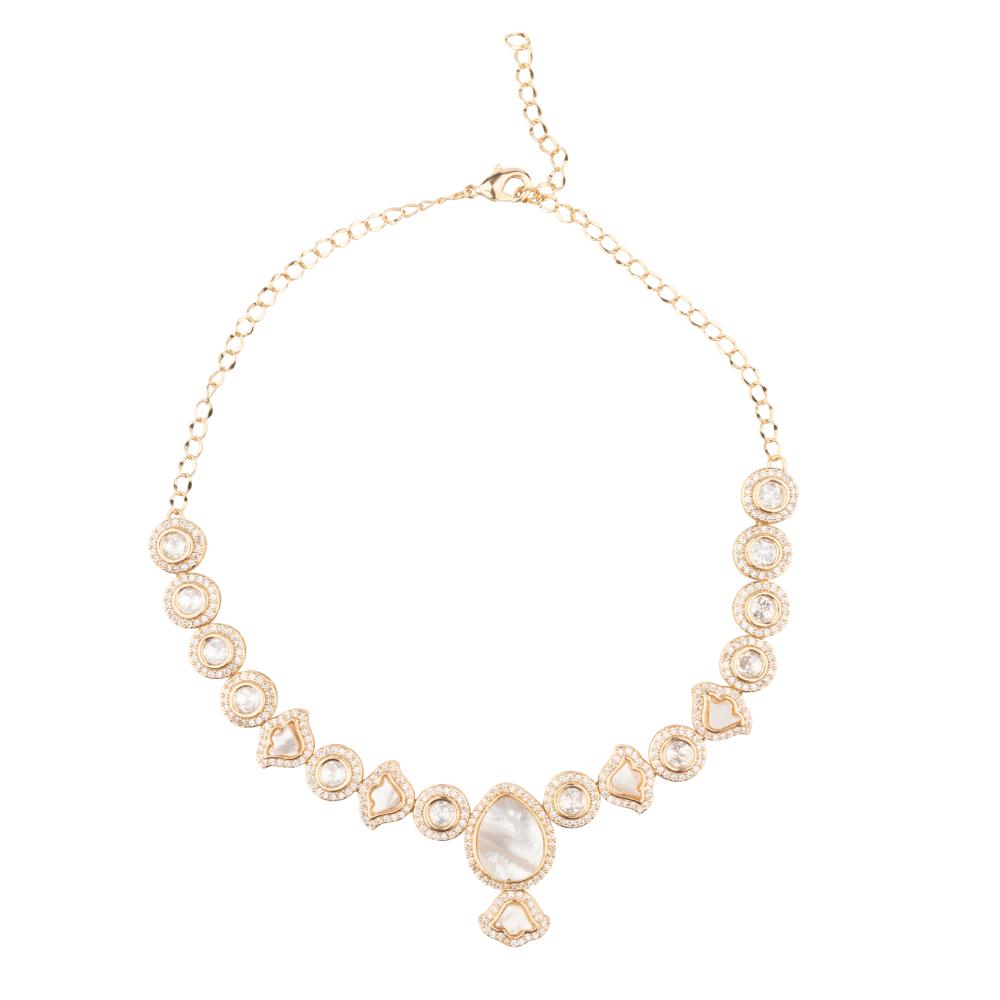 ChicCharm Jewellery Brass And Copper Gold Plated Polki Kundan Necklace Set