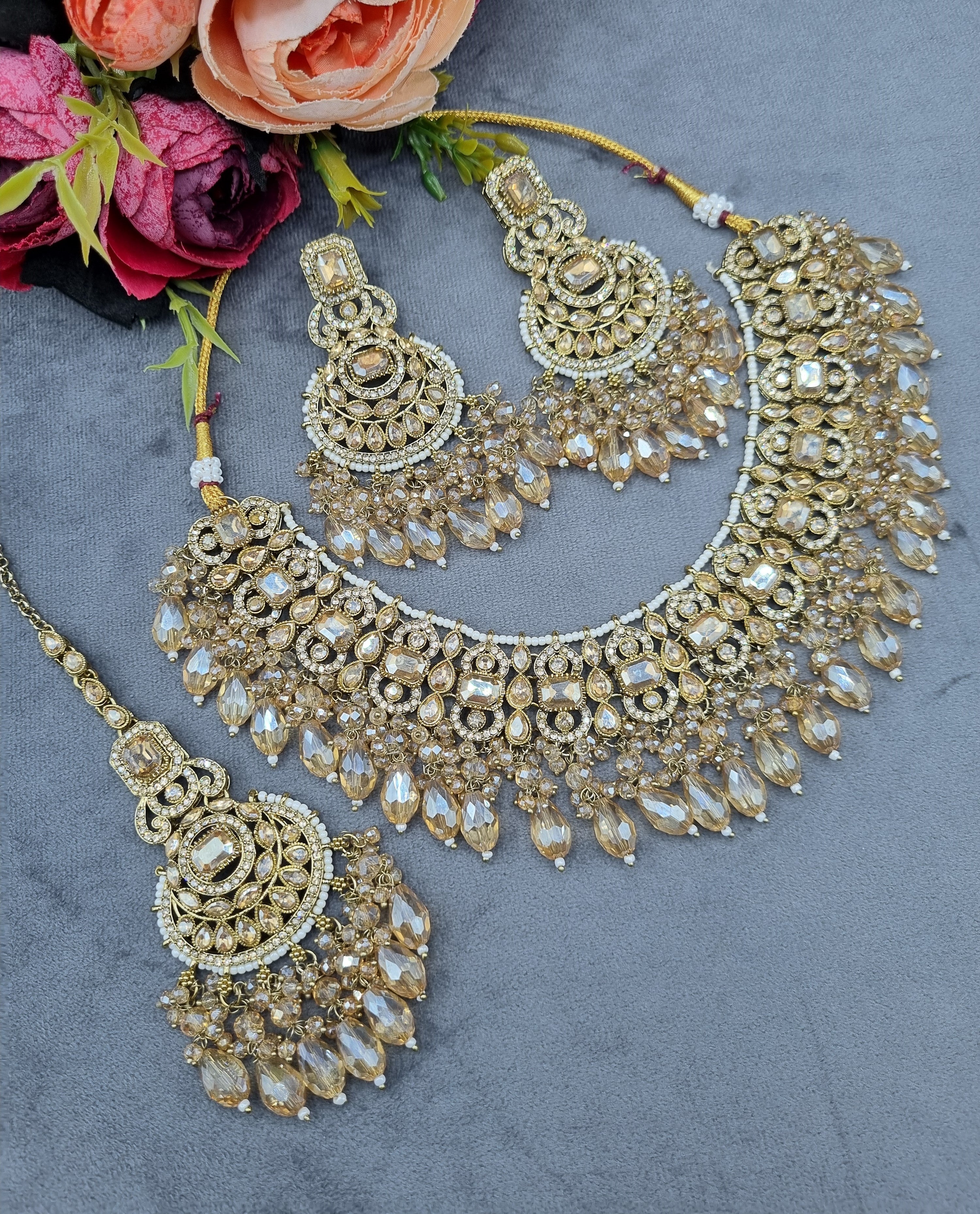 LAFZ Crystal Jewelry Set with Earrings & Maang Tikka - CK1693