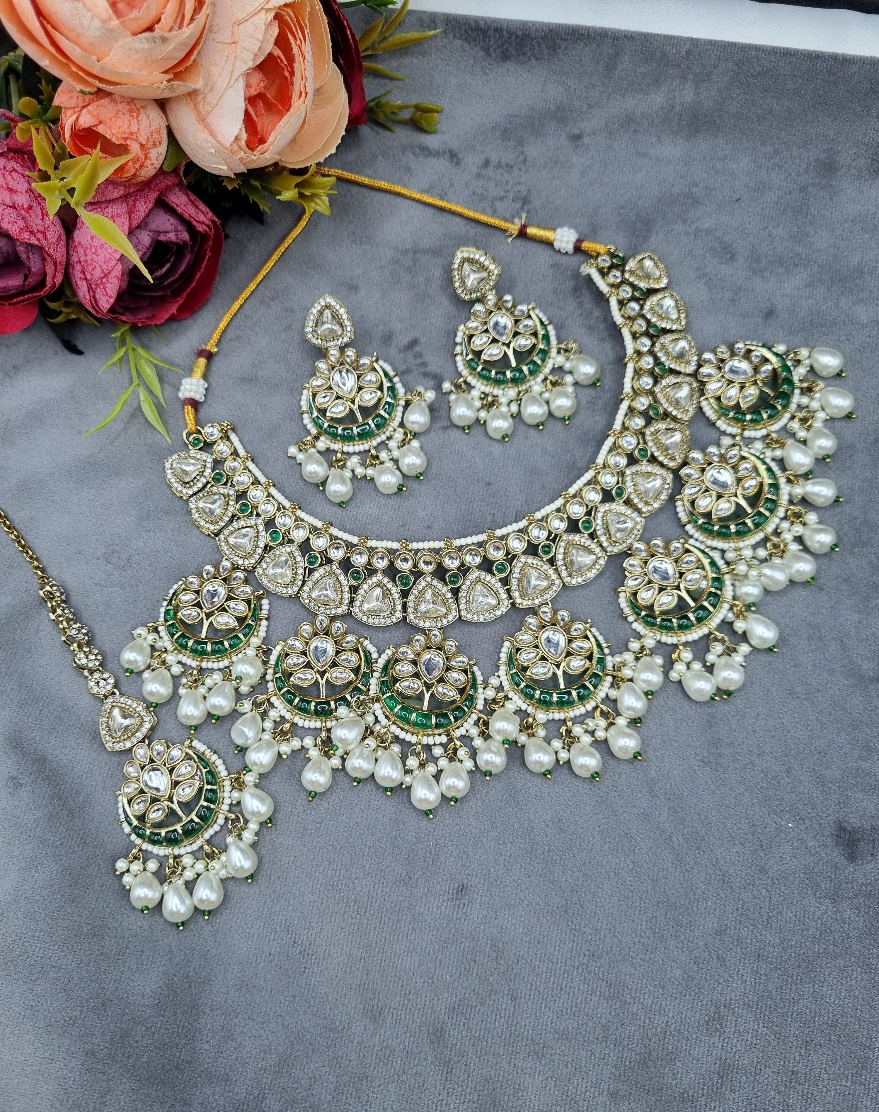 LAFZ Royal Chandbali & Pearl Bridal Jewelry Set with Earrings & Maang Tikka - CK1694