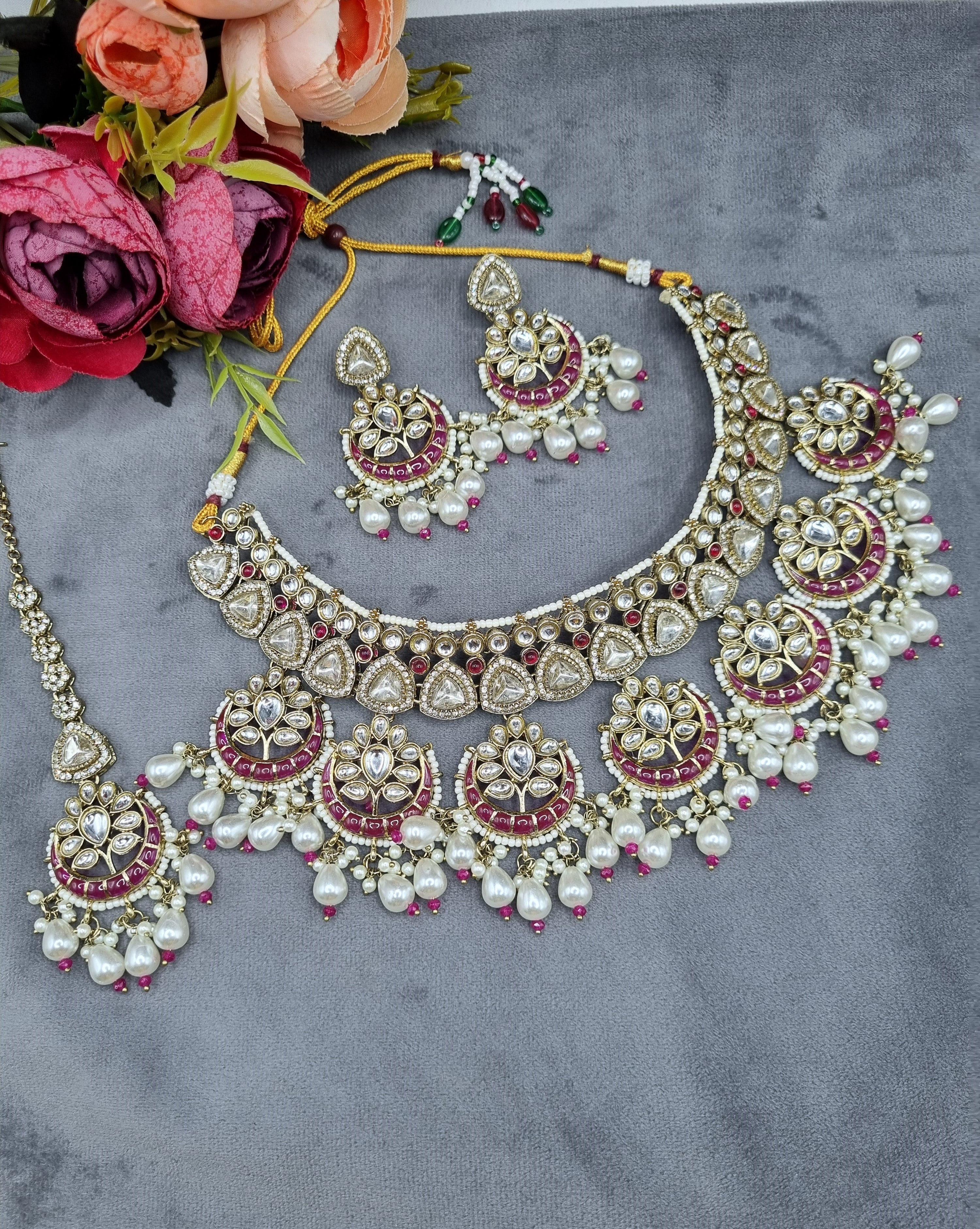 LAFZ Royal Chandbali & Pearl Bridal Jewelry Set with Earrings & Maang Tikka - CK1694