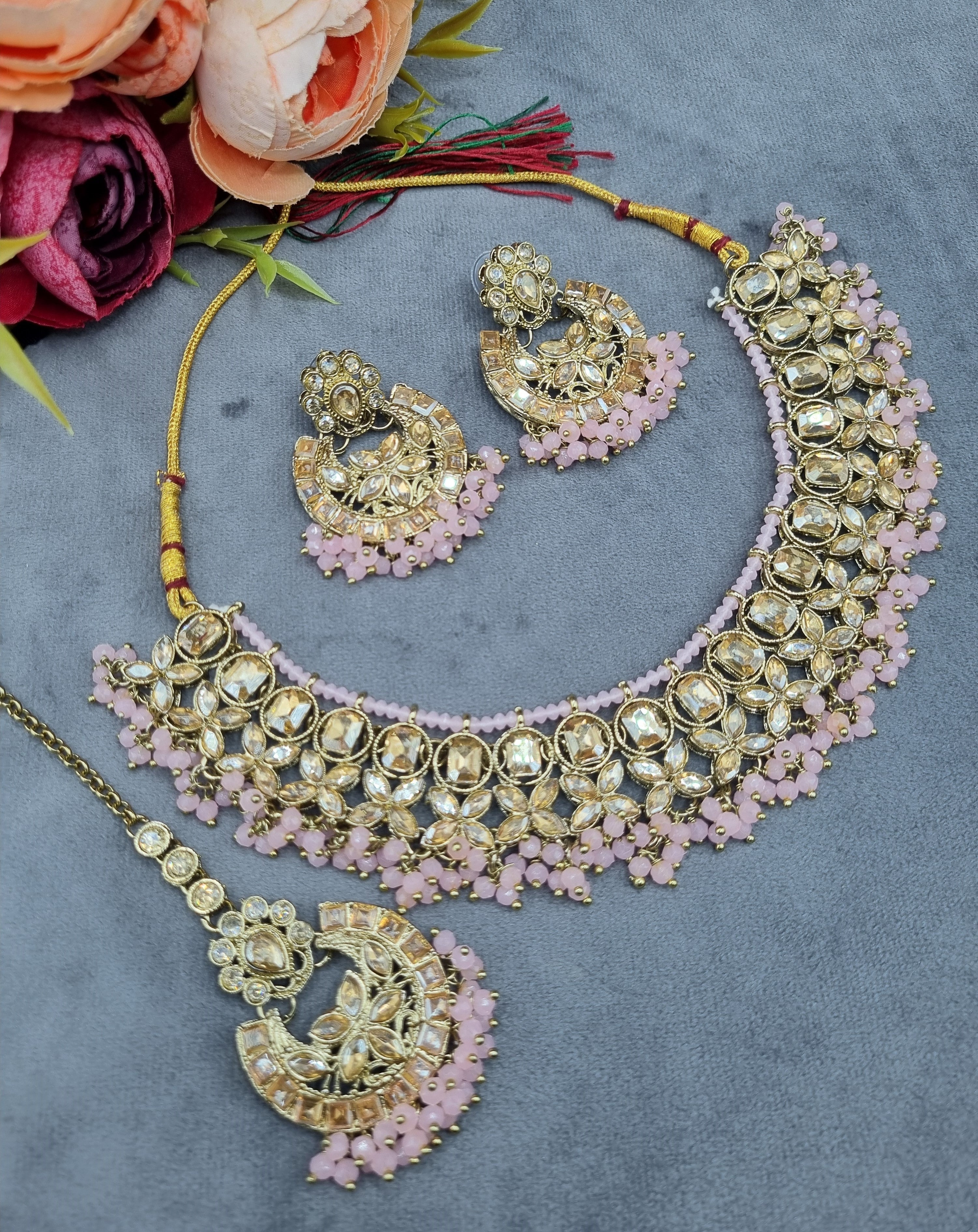 LAFZ Antique Gold Necklace Set with Earrings & Maangtikka - CK1695LCD