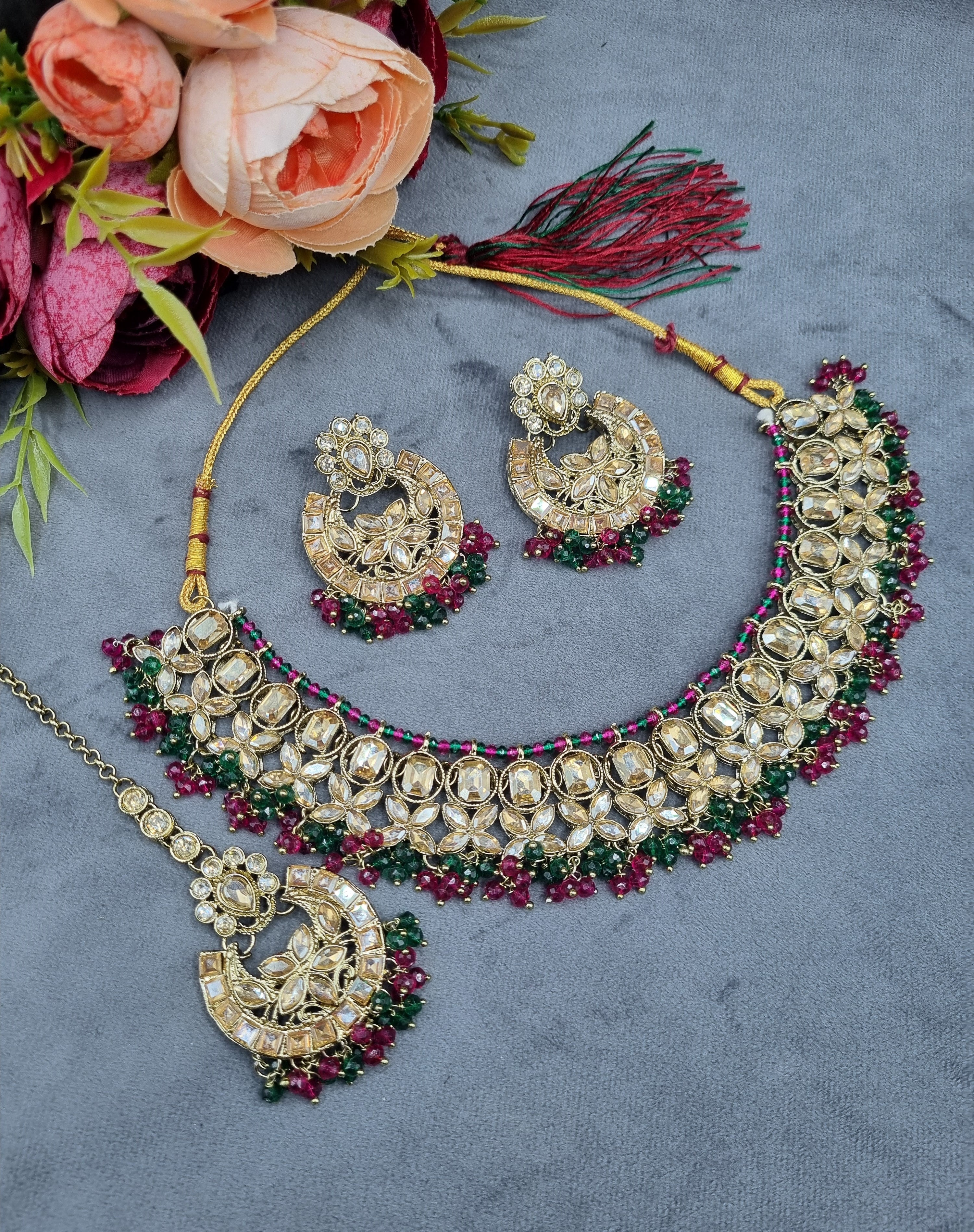 LAFZ Antique Gold Necklace Set with Earrings & Maangtikka - CK1695LCD