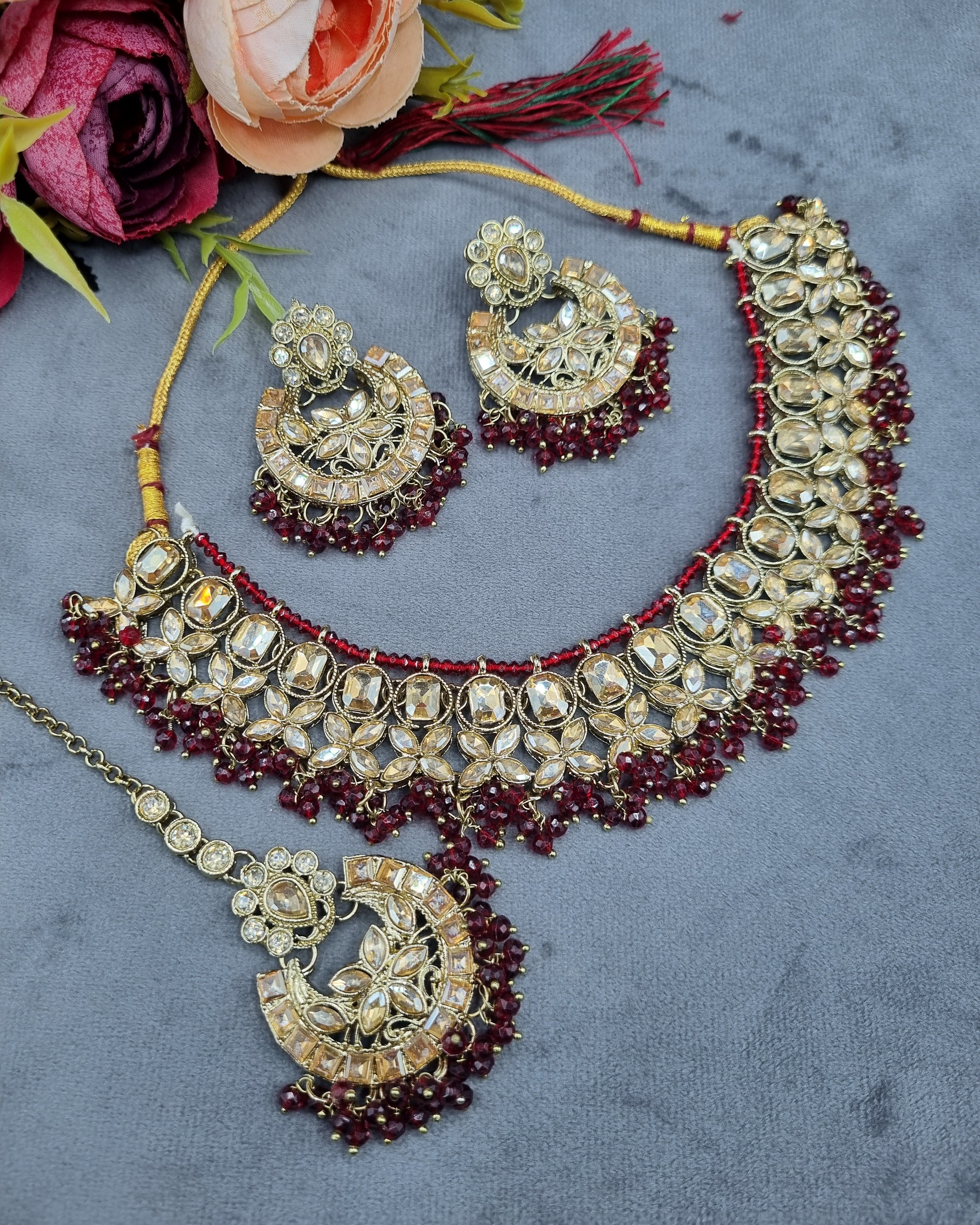 LAFZ Antique Gold Necklace Set with Earrings & Maangtikka - CK1695LCD