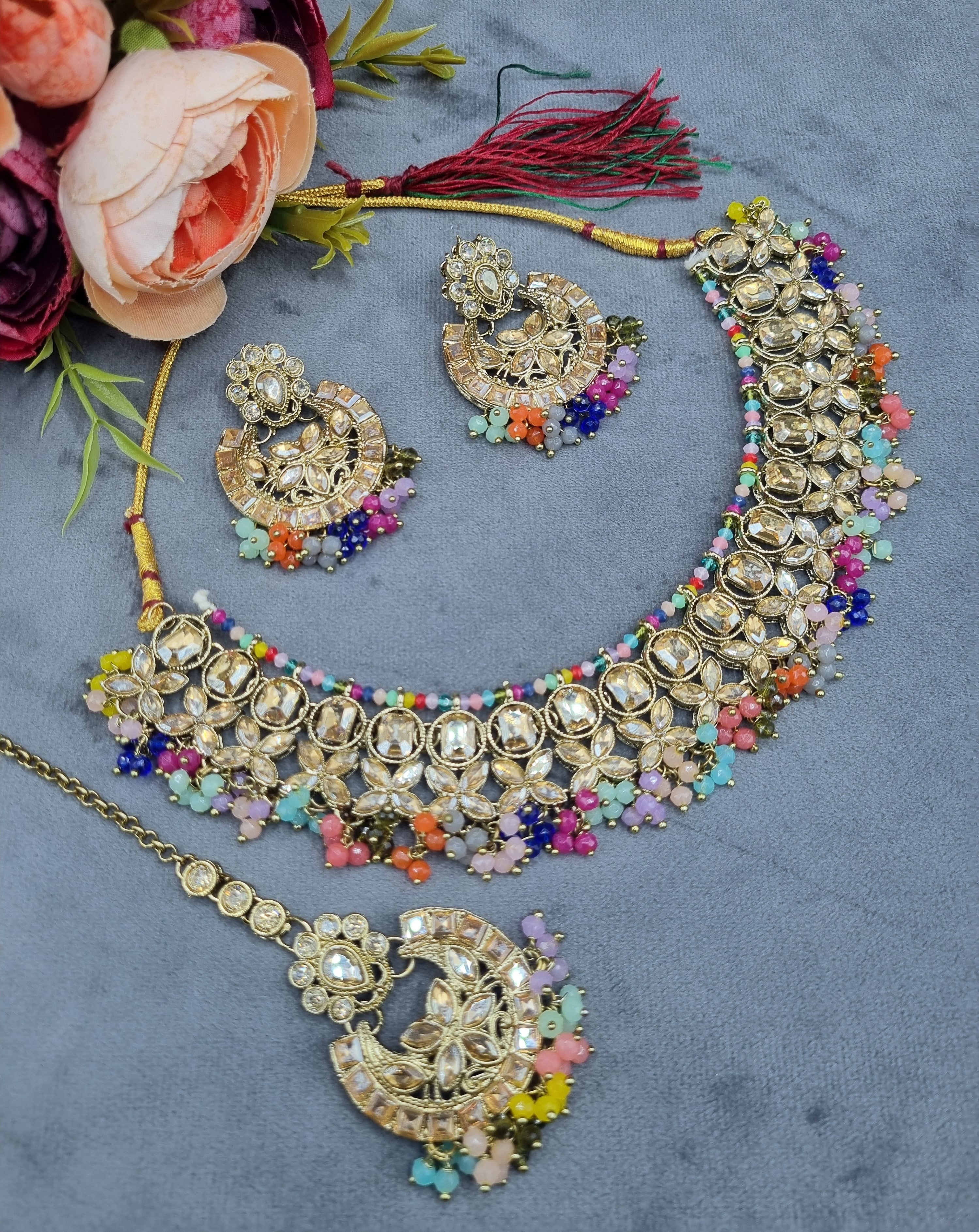 LAFZ Antique Gold Necklace Set with Earrings & Maangtikka - CK1695LCD