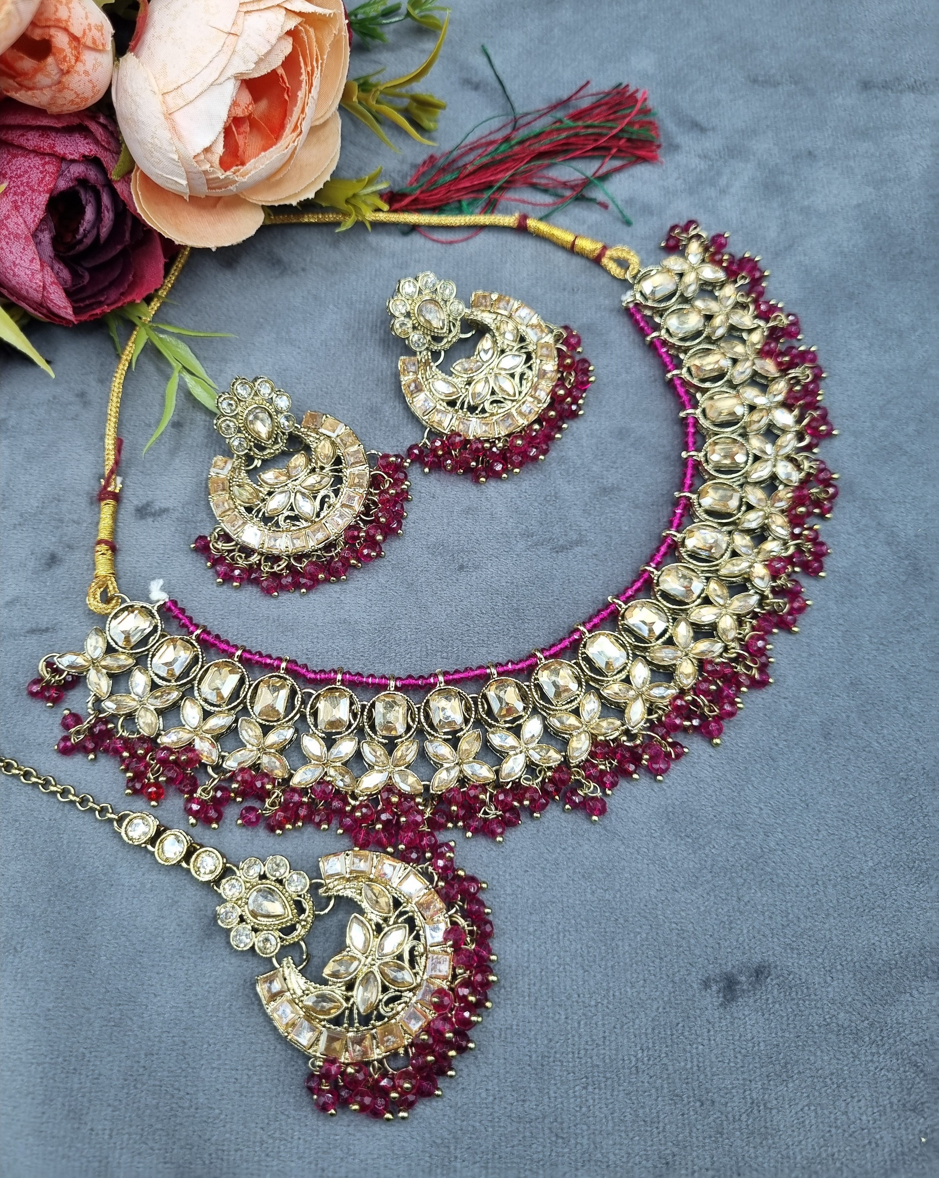 LAFZ Antique Gold Necklace Set with Earrings & Maangtikka - CK1695LCD