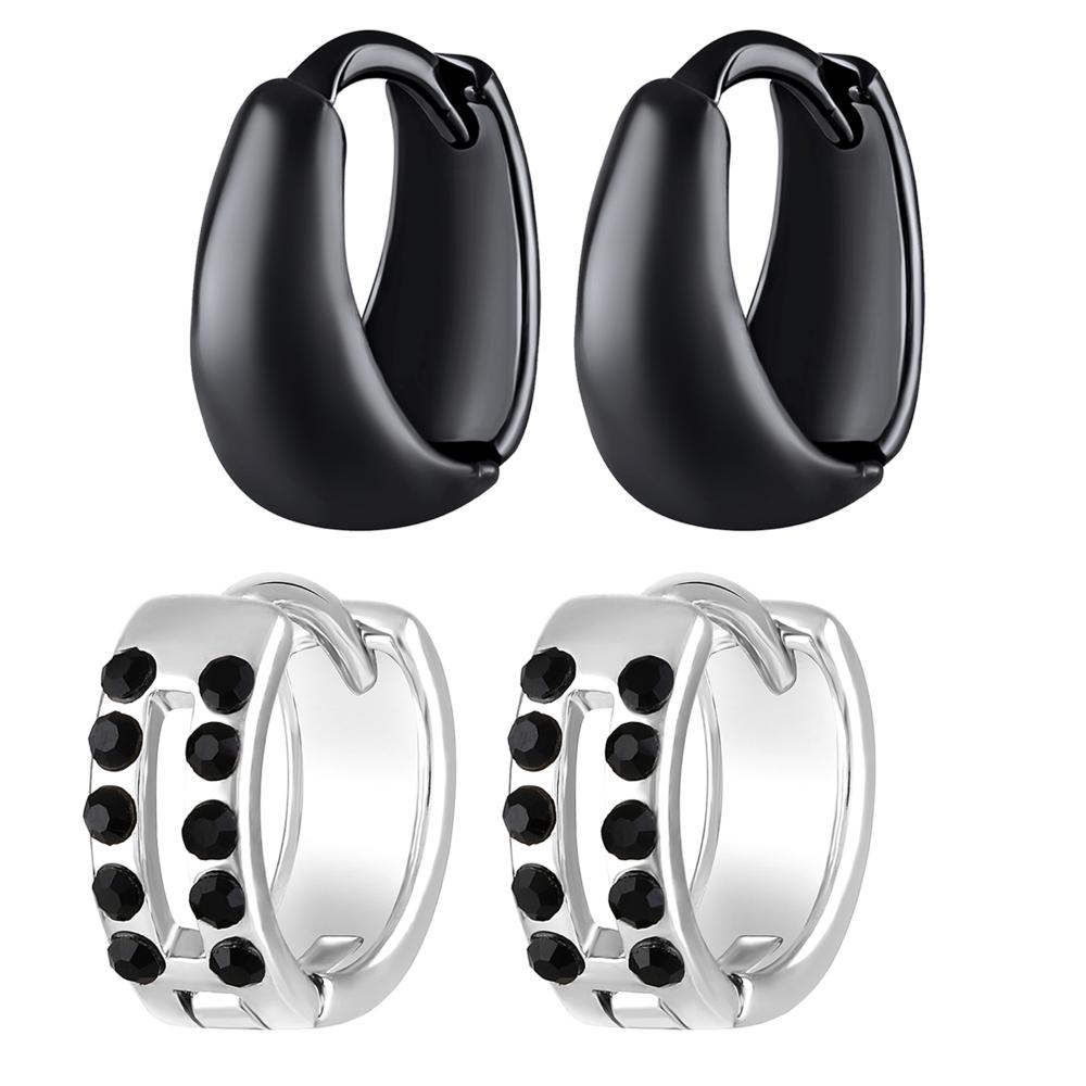Mahi Combo of Black Gun Metal & Rhodium Plated Mens Bali Earrings Pairs with Crystals (CO1105637M)