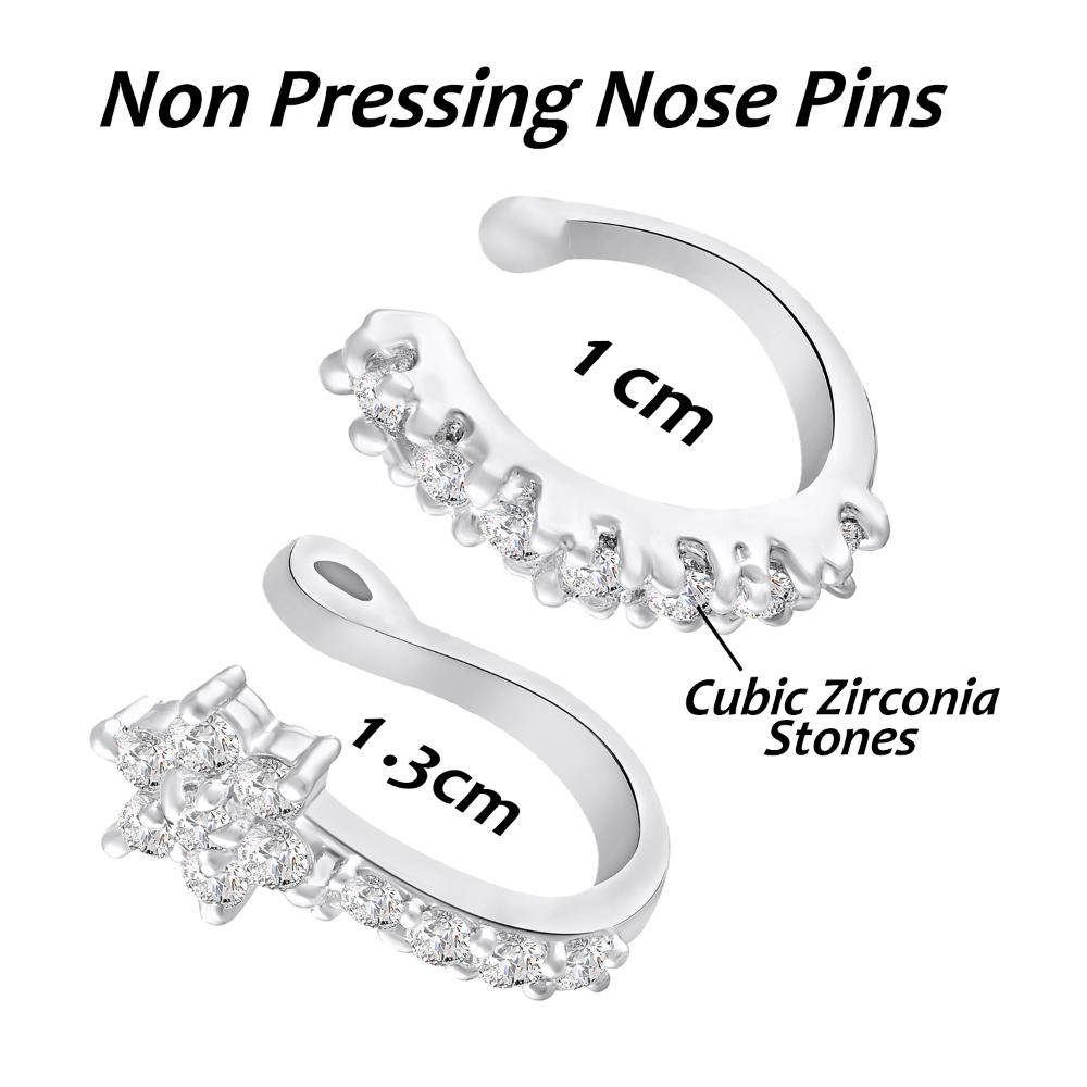 Mahi Combo of Simple and Elegant Non Piercing Nose Ring with Cubic Zirconia Stones for Women (CO1105755R)