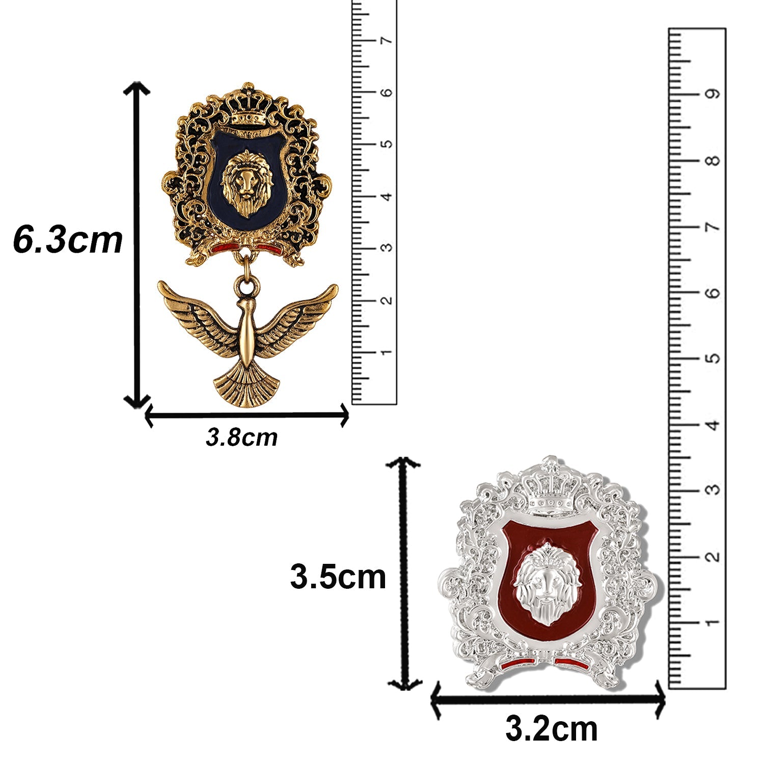 Mahi Regal Lion-Crown-Theme Shield Dangle Bird-Shaped Lapel Pin Brooch for Men Enamel Crest Statement Badge for Blazer, Suit & Coat (CO1105864M)