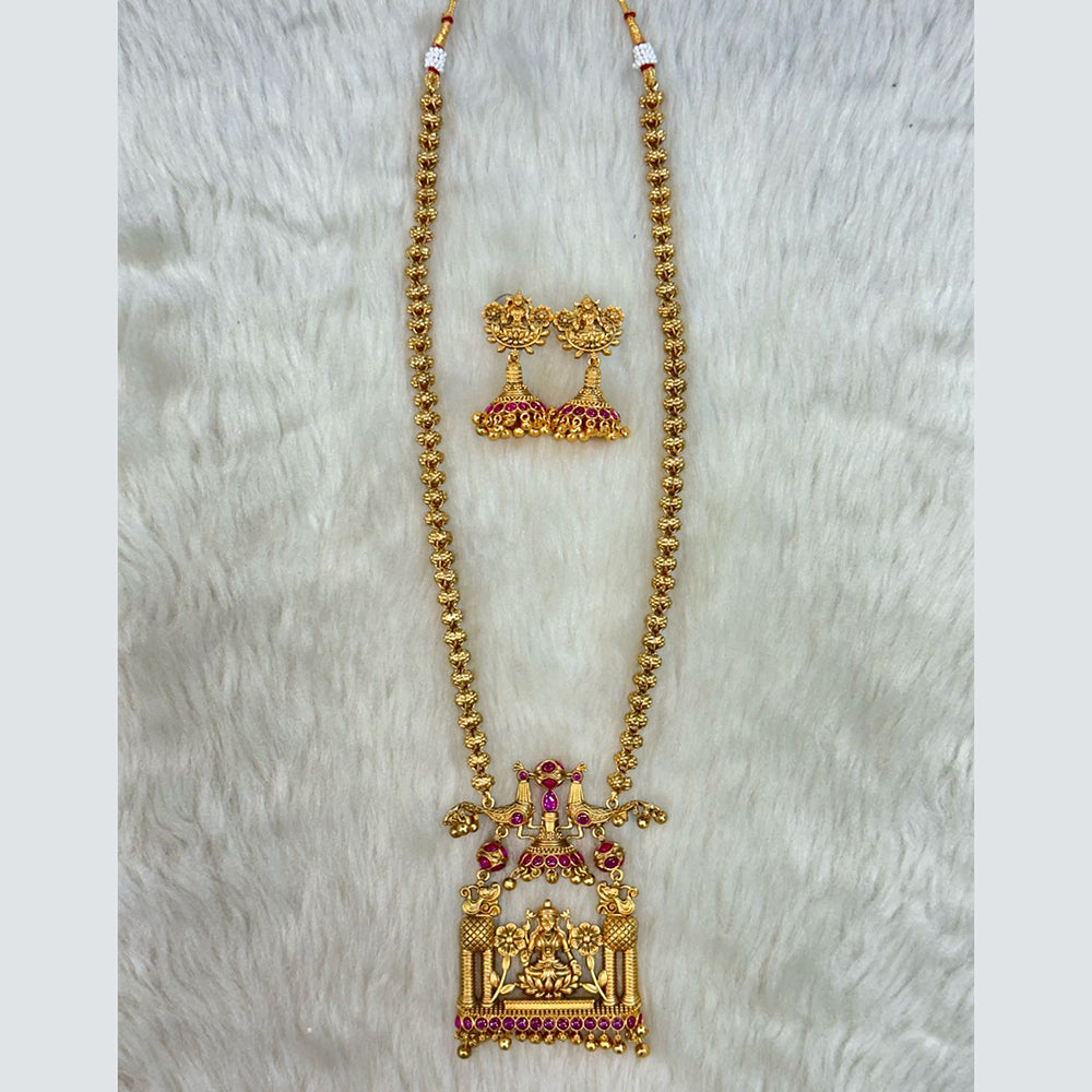 Tarangavi Copper Gold Plated Pota Stone Temple Necklace Set