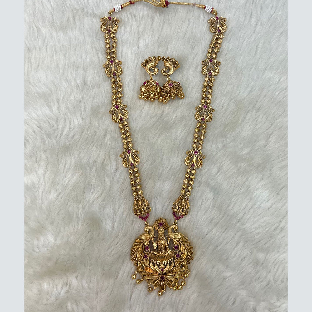 Tarangavi Copper Gold Plated Pota Stone Temple Necklace Set