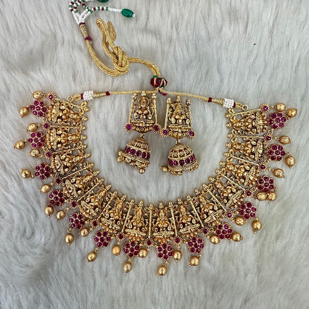 Tarangavi Copper Gold Plated Pota Stone Temple Necklace Set