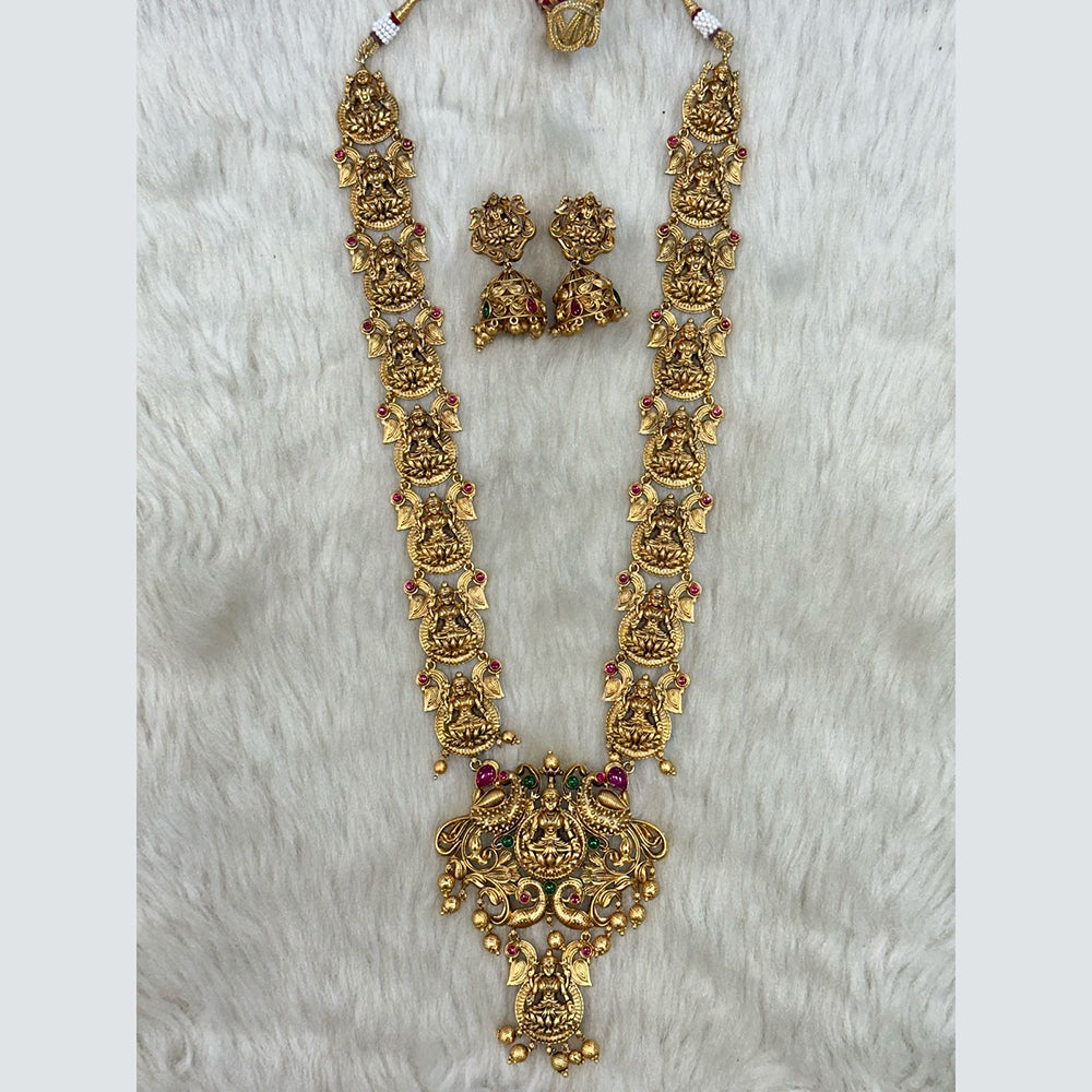 Tarangavi Copper Gold Plated Pota Stone Temple Necklace Set