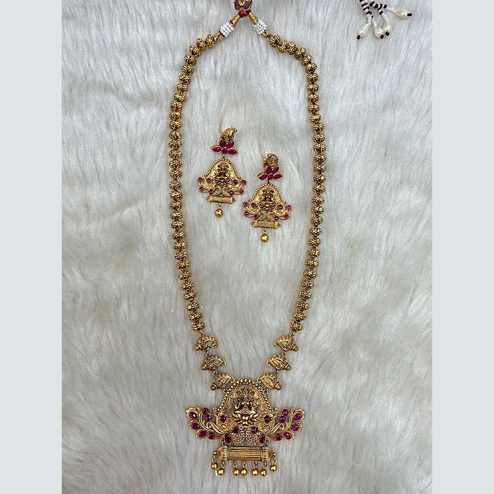 Tarangavi Copper Gold Plated Pota Stone Temple Necklace Set