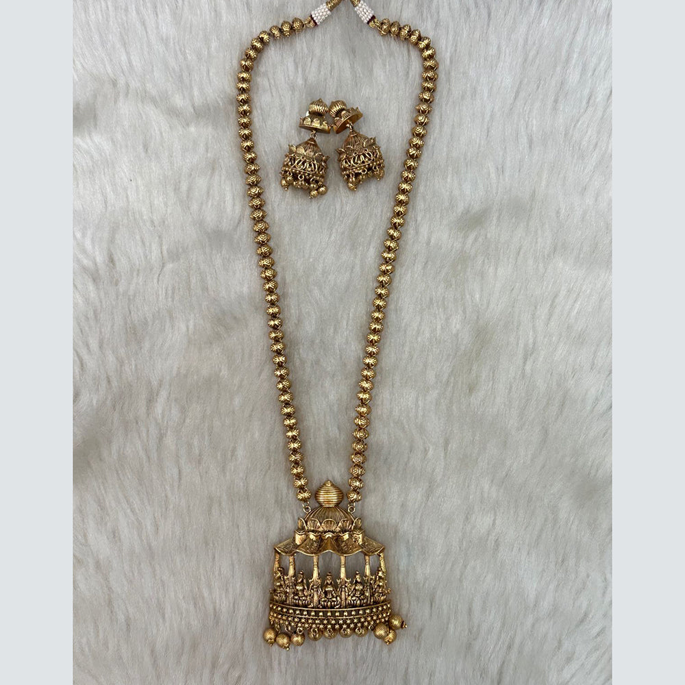 Tarangavi Copper Gold Plated Pota Stone Temple Necklace Set