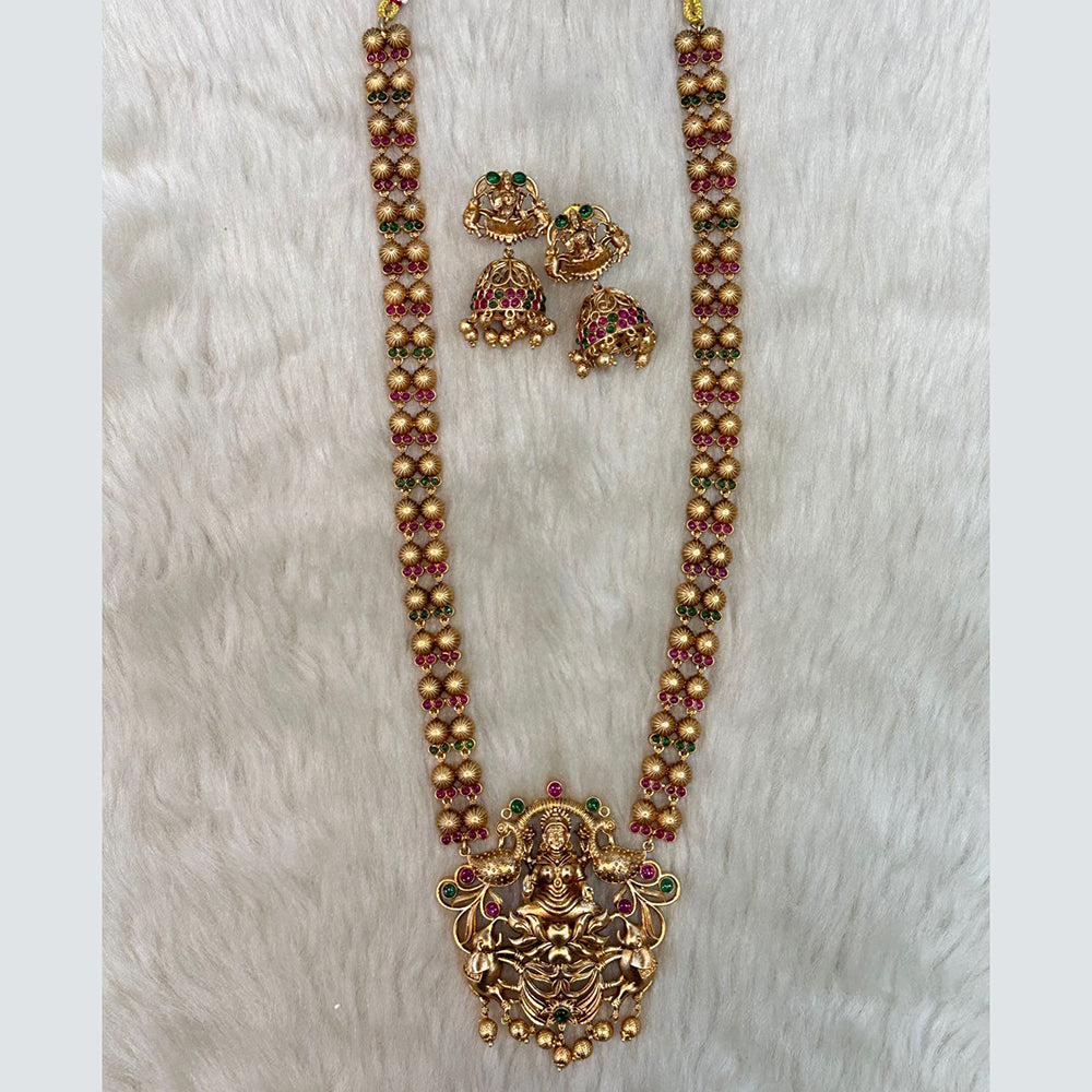 Tarangavi Copper Gold Plated Pota Stone Temple Necklace Set